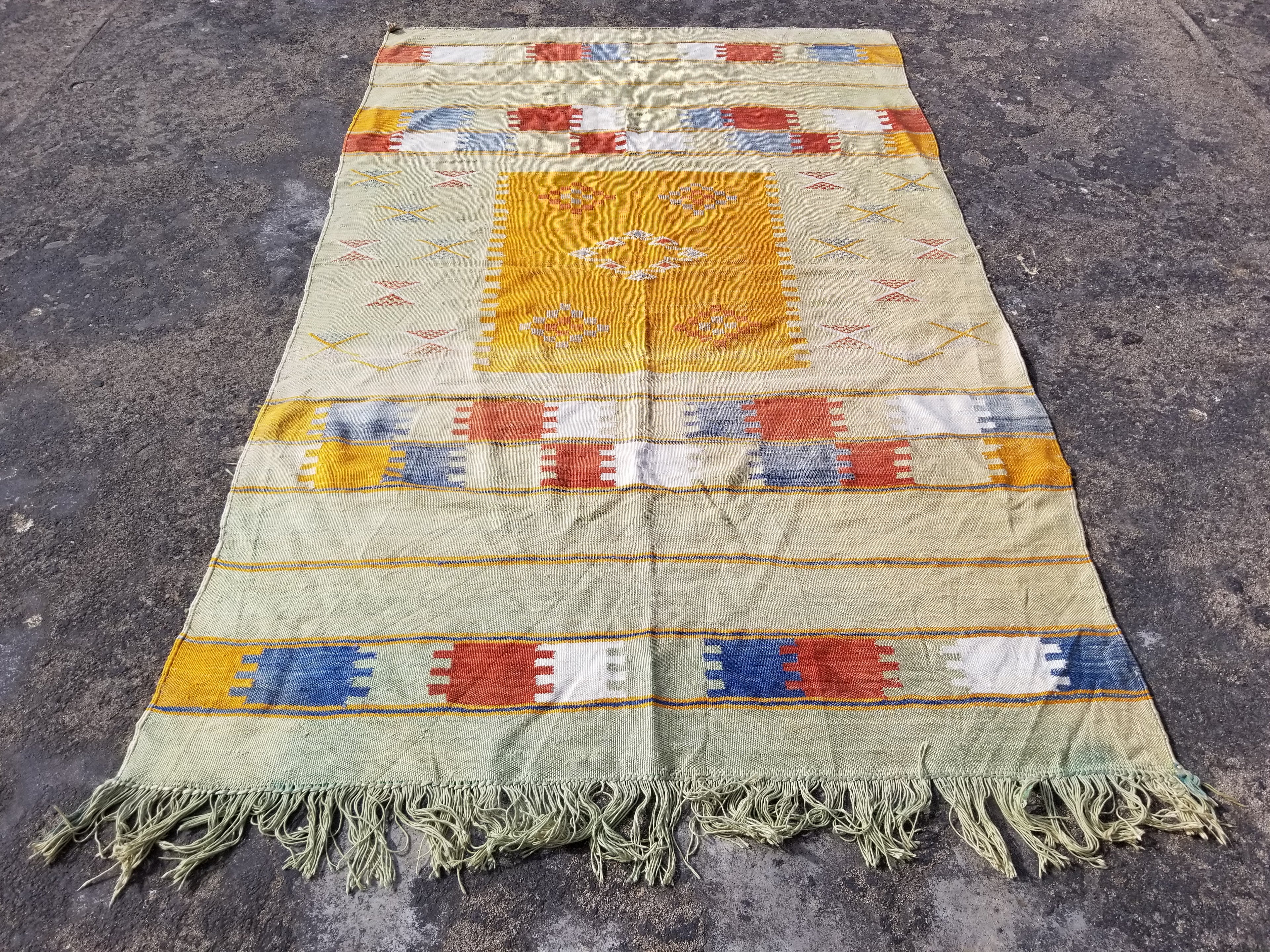 Vintage Traditional Handmade Moroccan Wool Multicolor Kilim 154x96cm