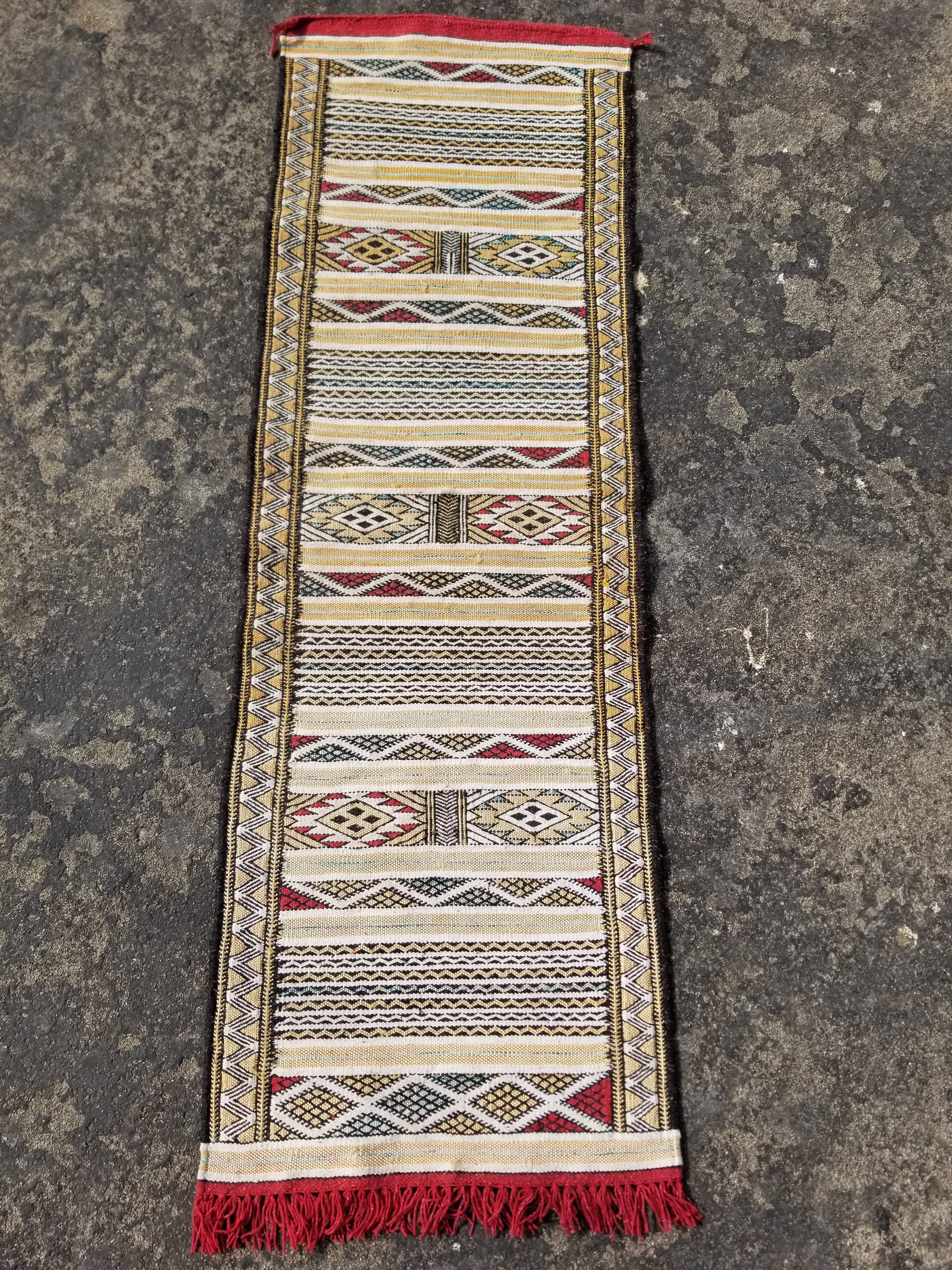 Vintage Traditional Handmade Moroccan Berber Wool Multicolor Kilim 137x45cm