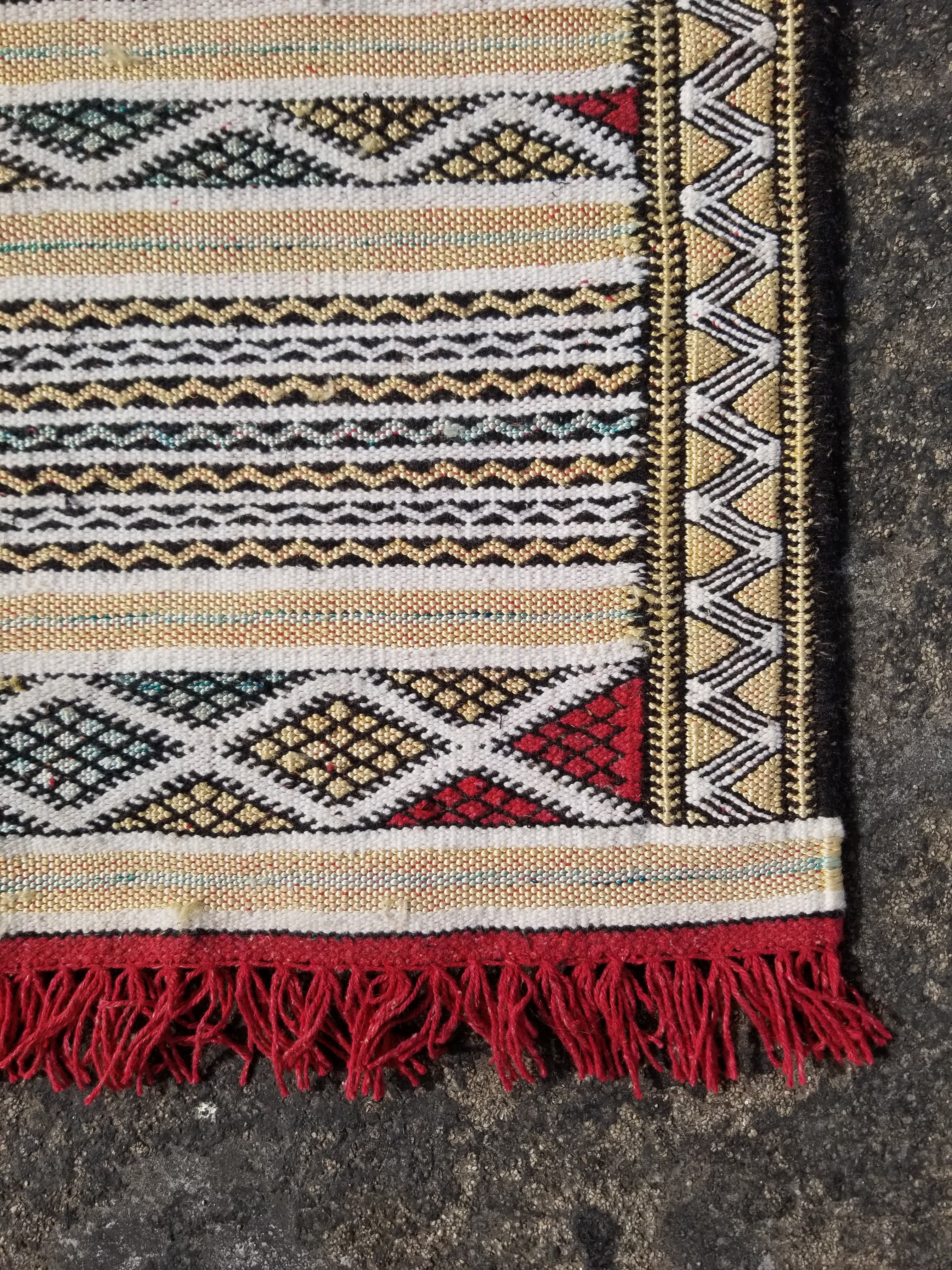 Vintage Traditional Handmade Moroccan Berber Wool Multicolor Kilim 137x45cm