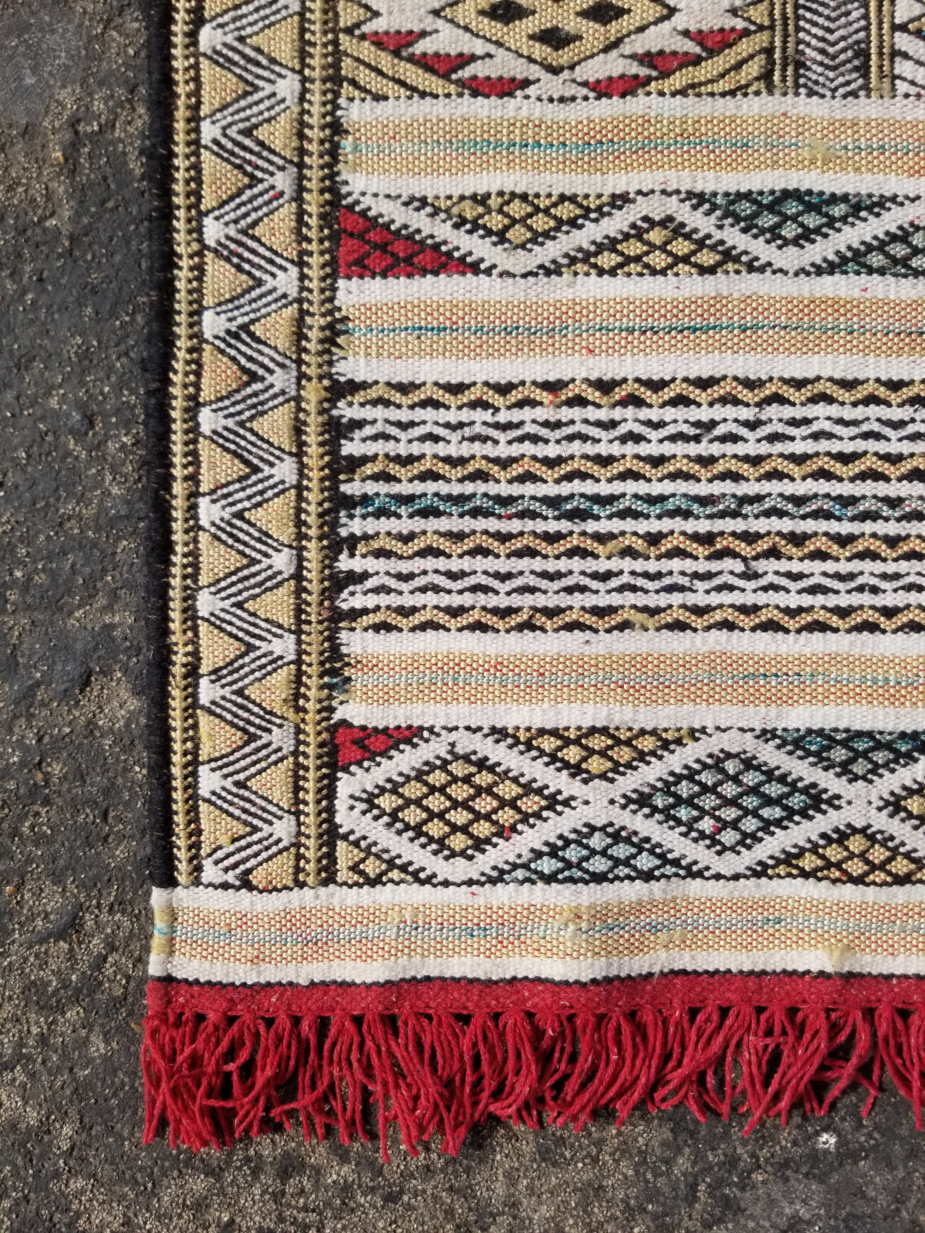 Vintage Traditional Handmade Moroccan Berber Wool Multicolor Kilim 137x45cm