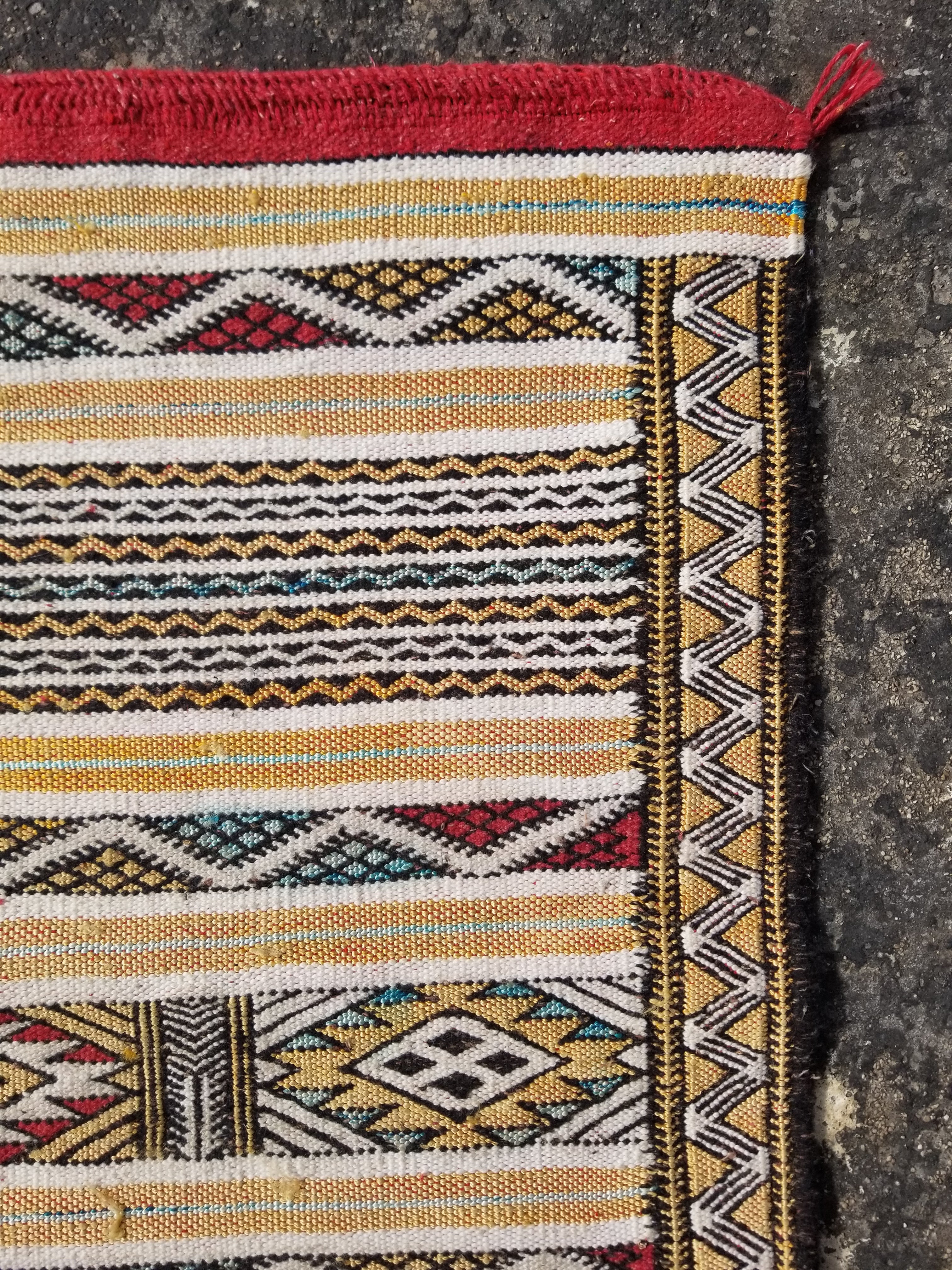 Vintage Traditional Handmade Moroccan Berber Wool Multicolor Kilim 137x45cm