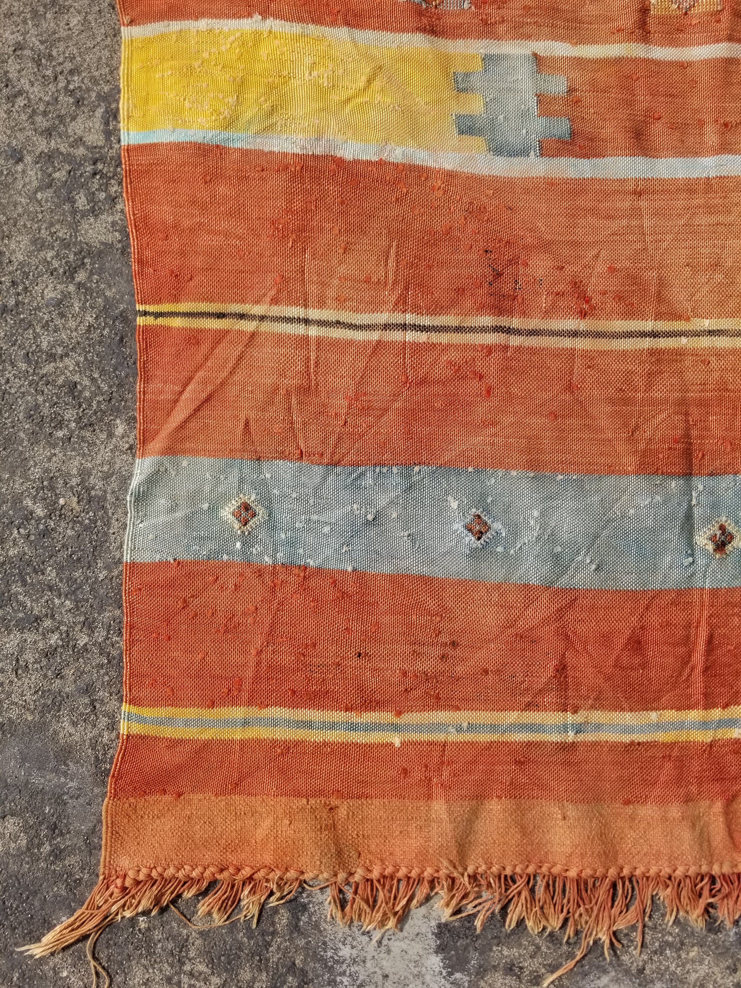 Distressed Vintage Traditional Handmade Moroccan Wool Multicolor Kilim 137x88cm