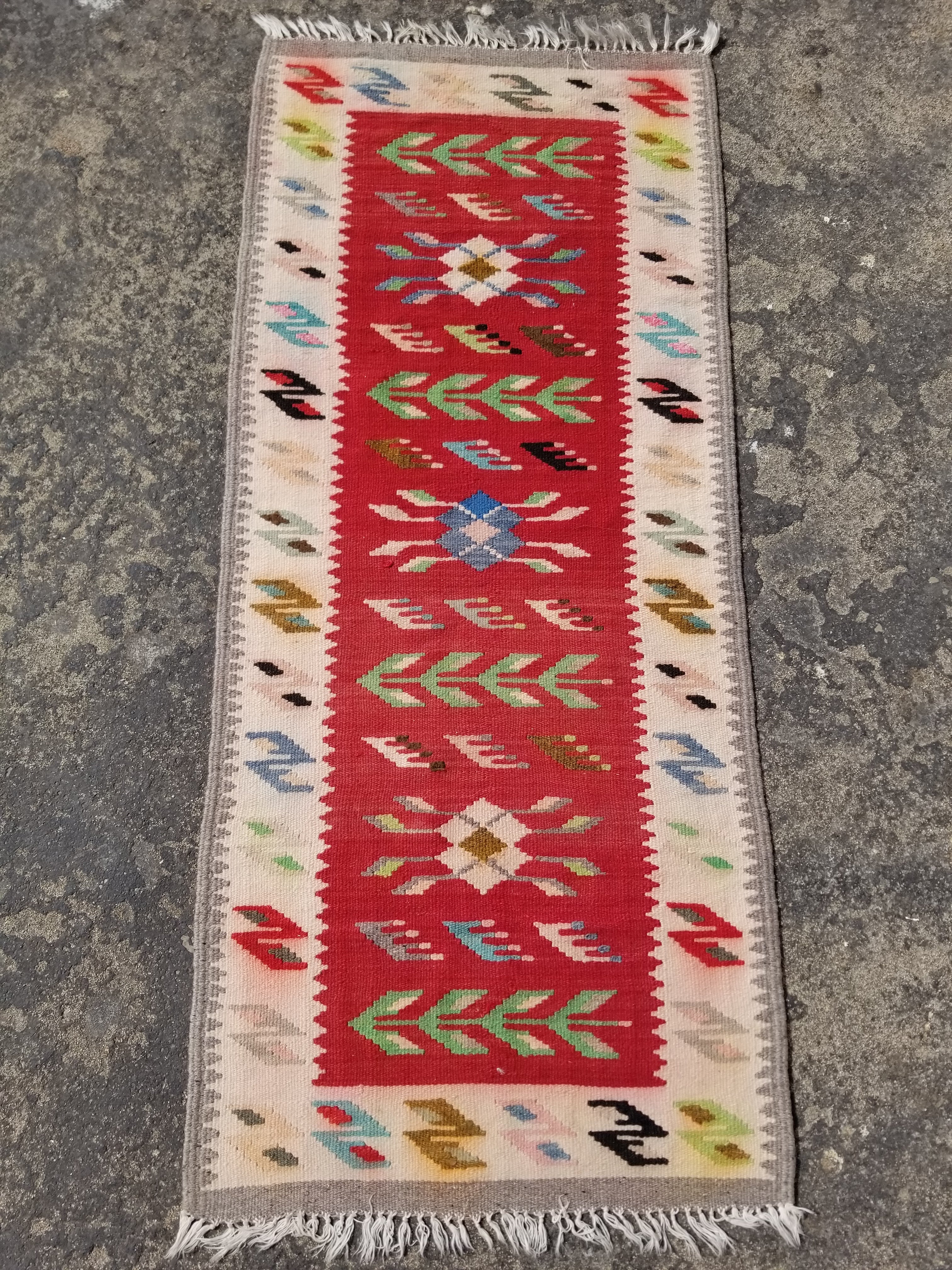 Vintage Traditional Handmade Oriental Wool Multicolor Kilim 142x60cm