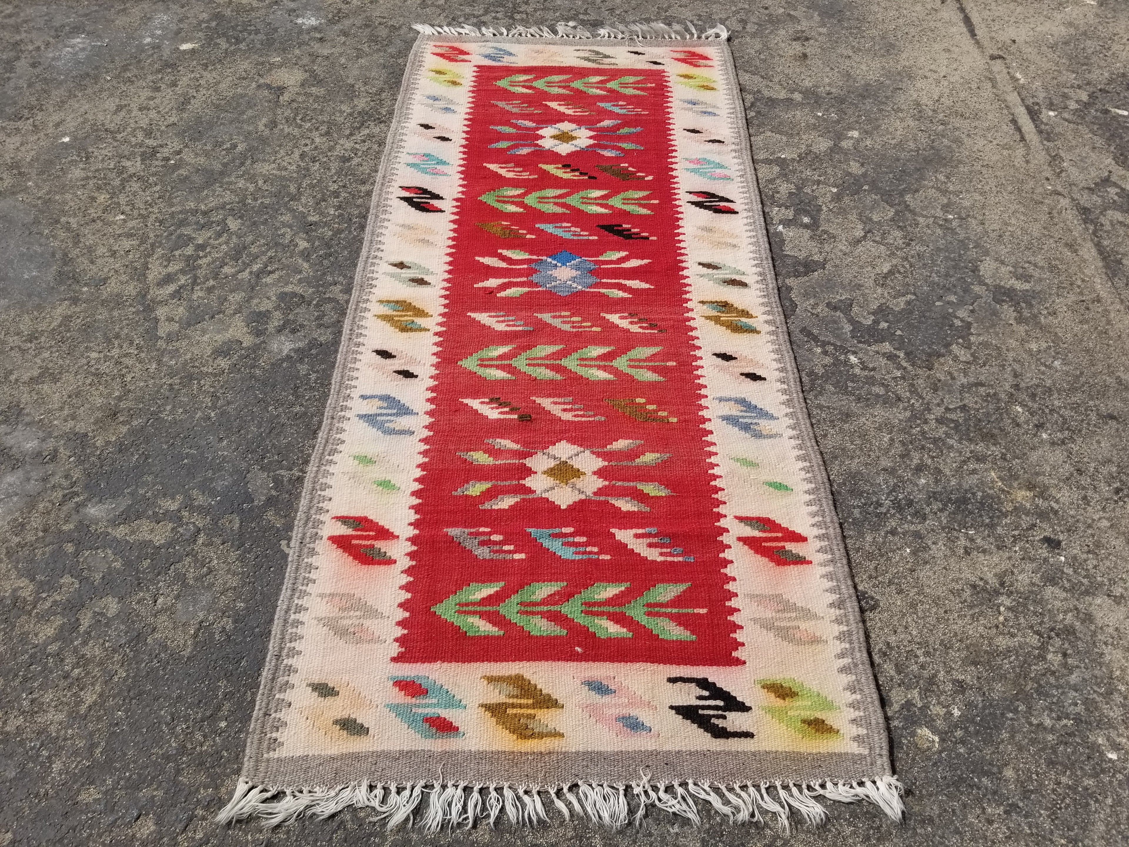 Vintage Traditional Handmade Oriental Wool Multicolor Kilim 142x60cm