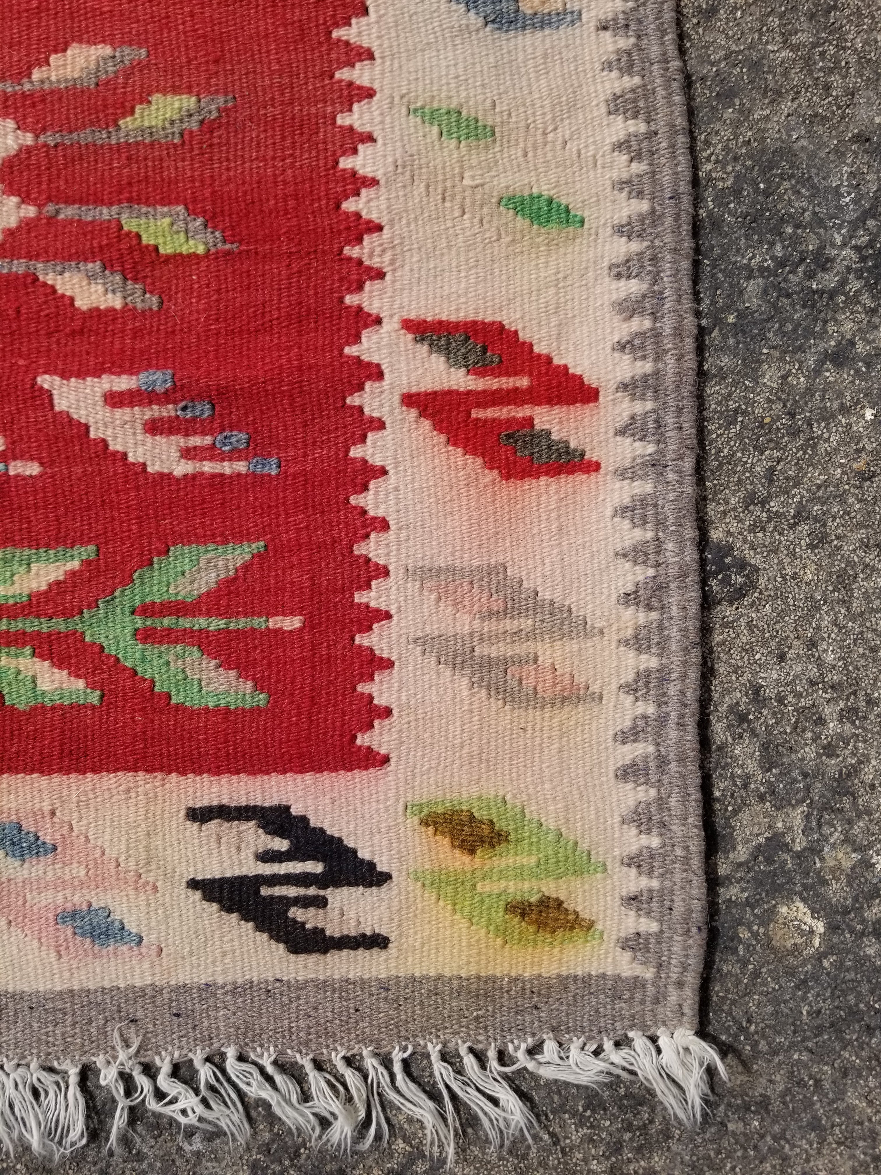 Vintage Traditional Handmade Oriental Wool Multicolor Kilim 142x60cm