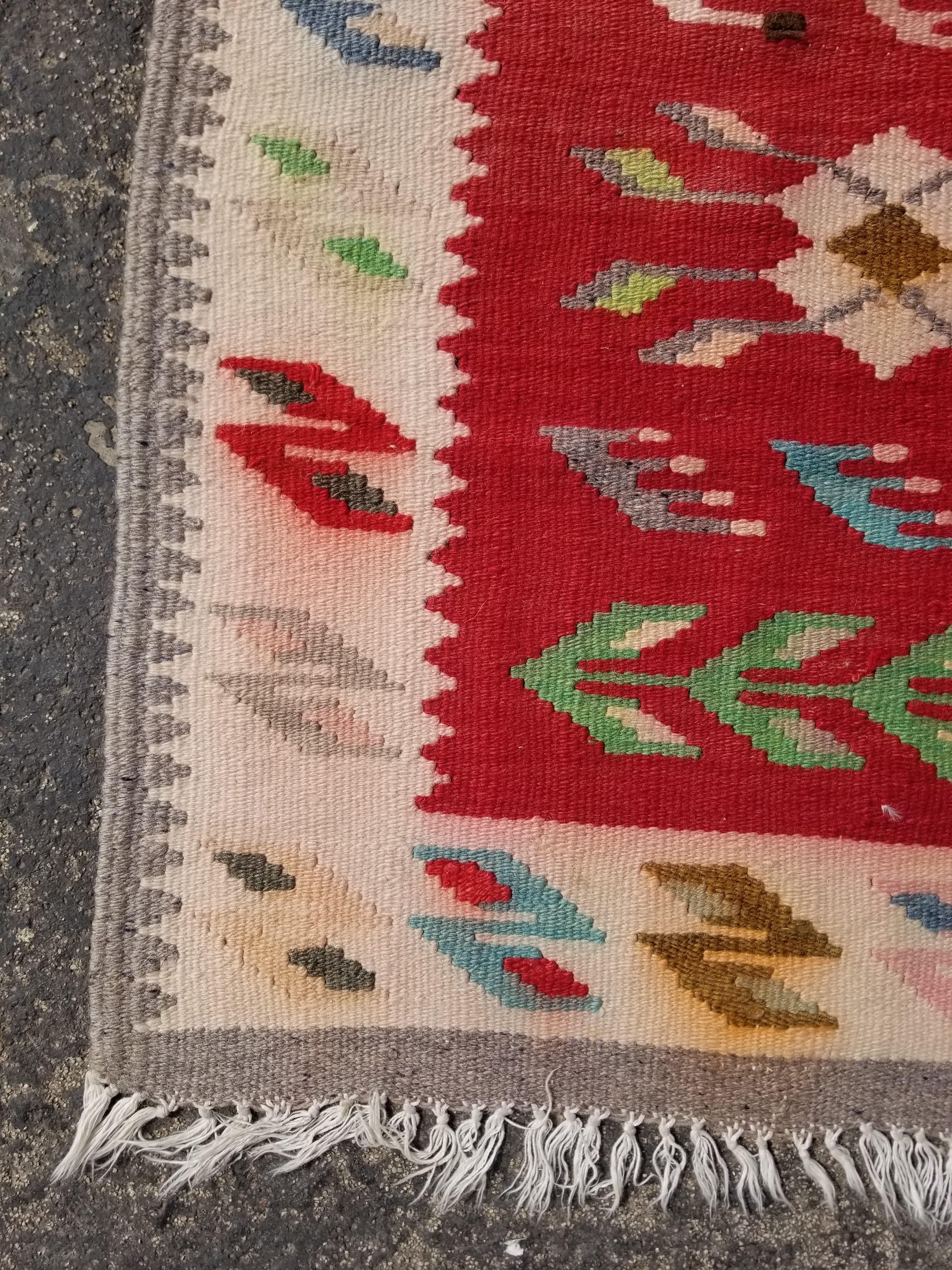 Vintage Traditional Handmade Oriental Wool Multicolor Kilim 142x60cm