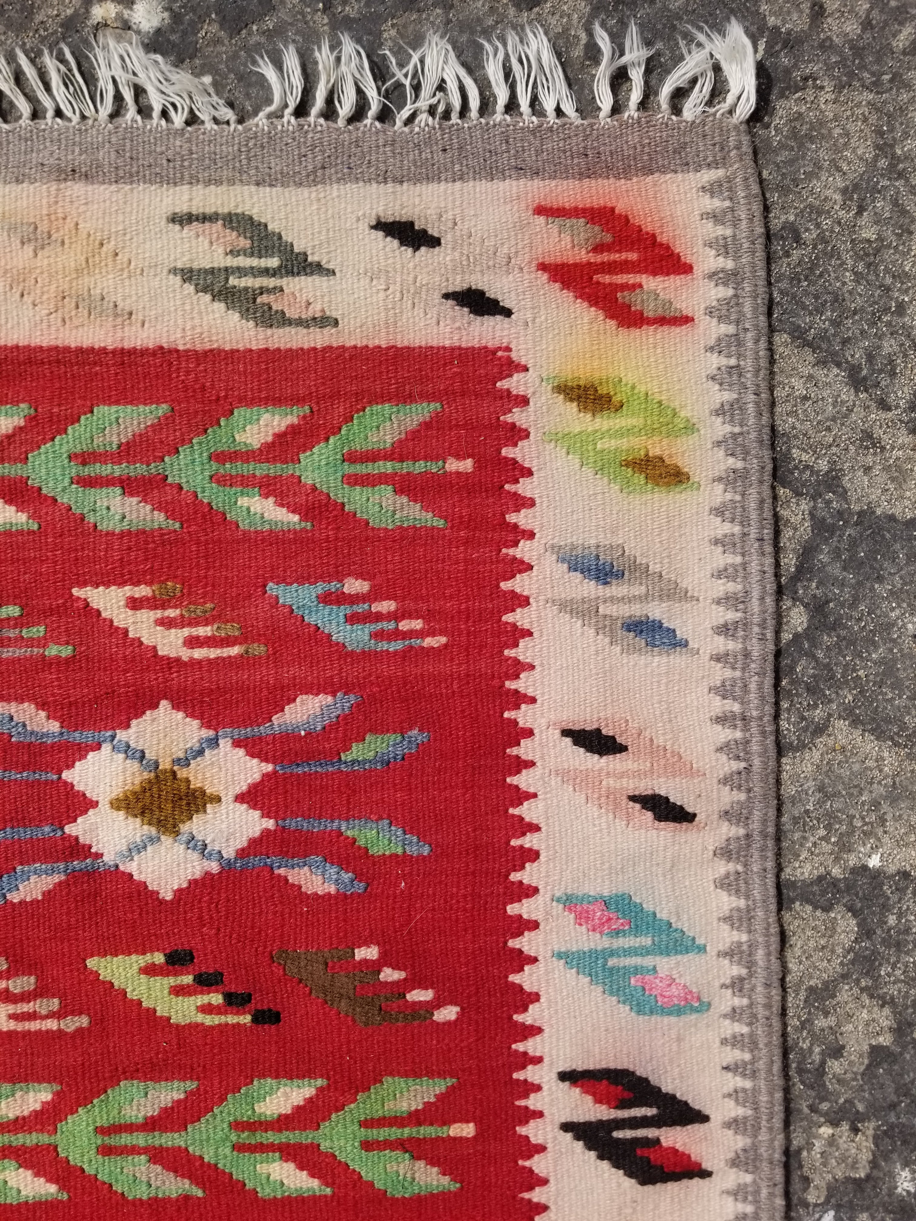 Vintage Traditional Handmade Oriental Wool Multicolor Kilim 142x60cm