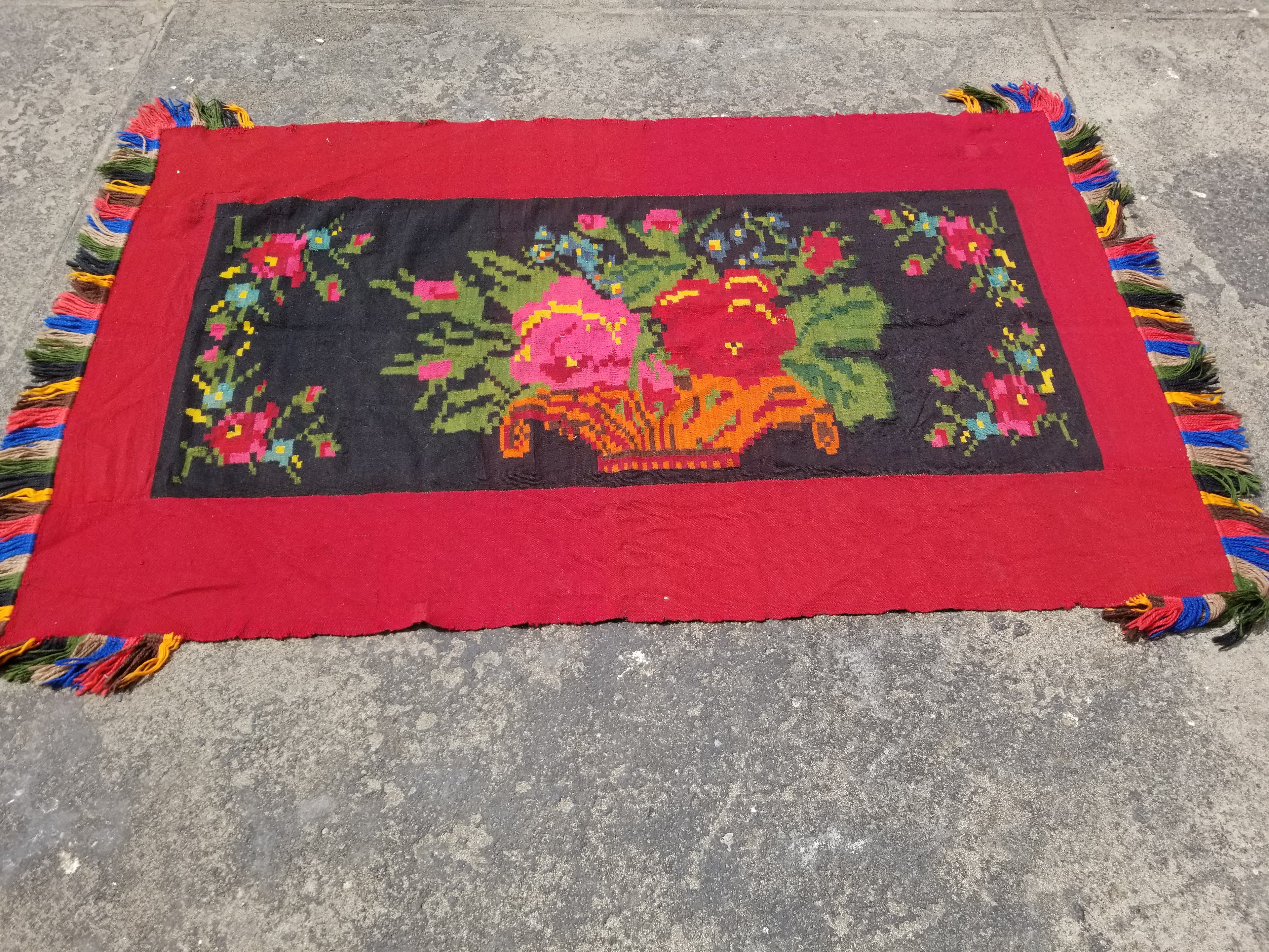 Vintage Traditional Handmade Romanian Wool Multicolor Kilim 195x124cm