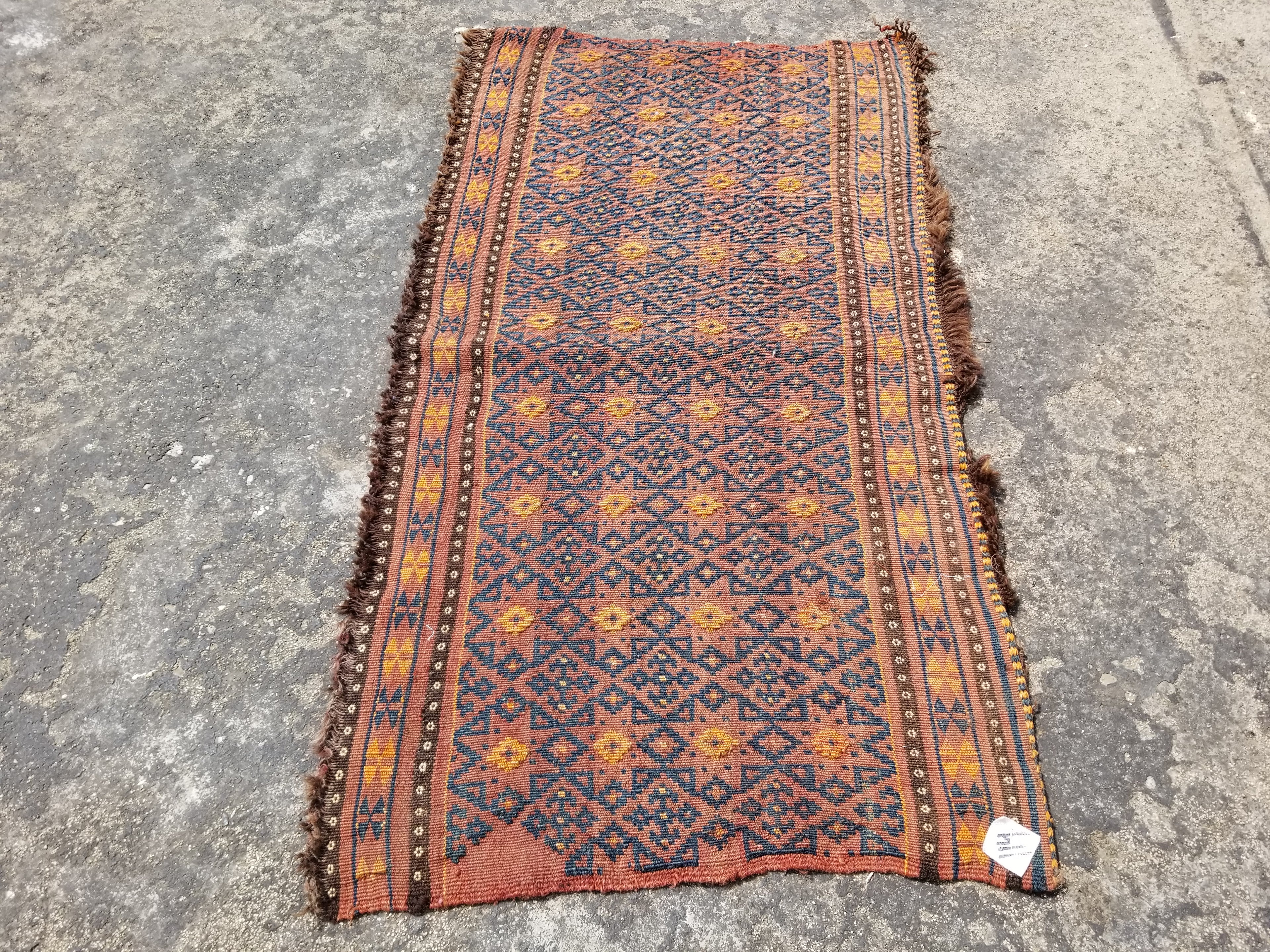 Antique Traditional Handmade Afghan Wool Multicolor Kilim 91x48cm