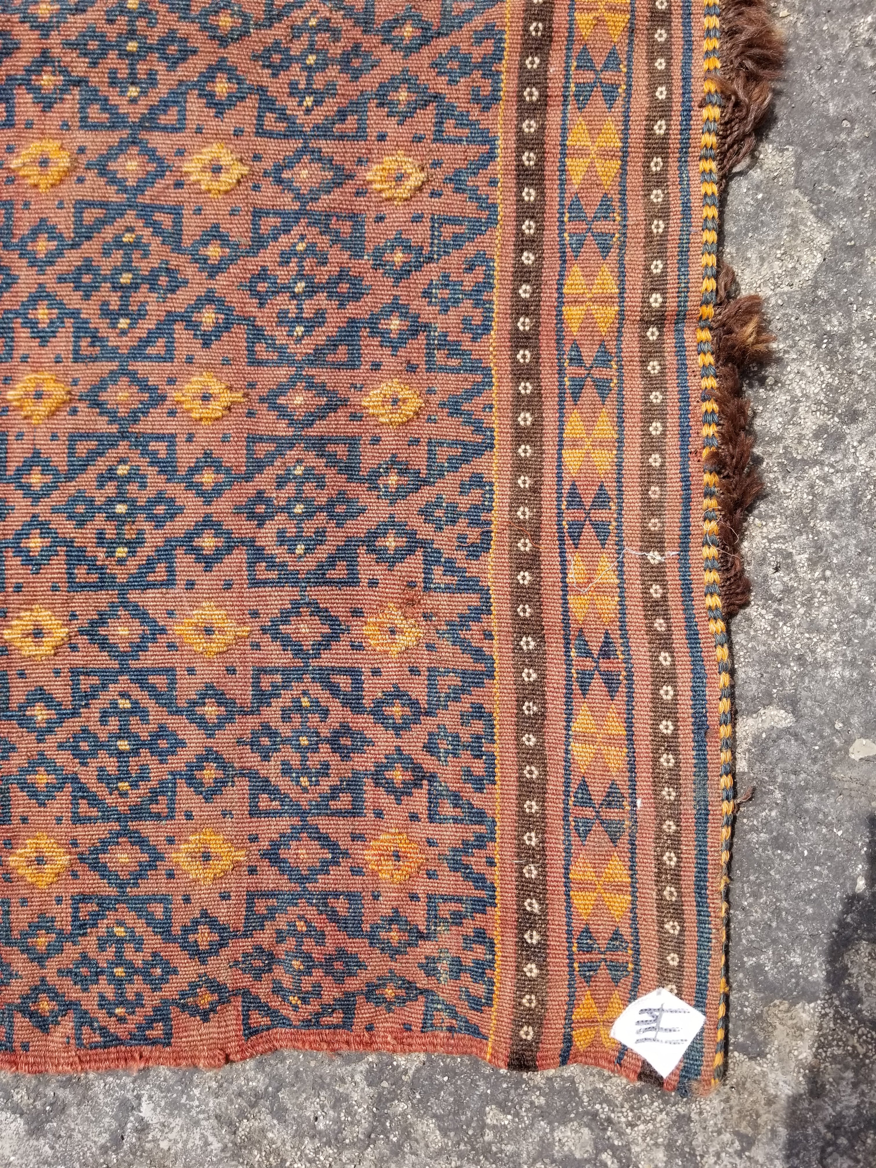 Antique Traditional Handmade Afghan Wool Multicolor Kilim 91x48cm