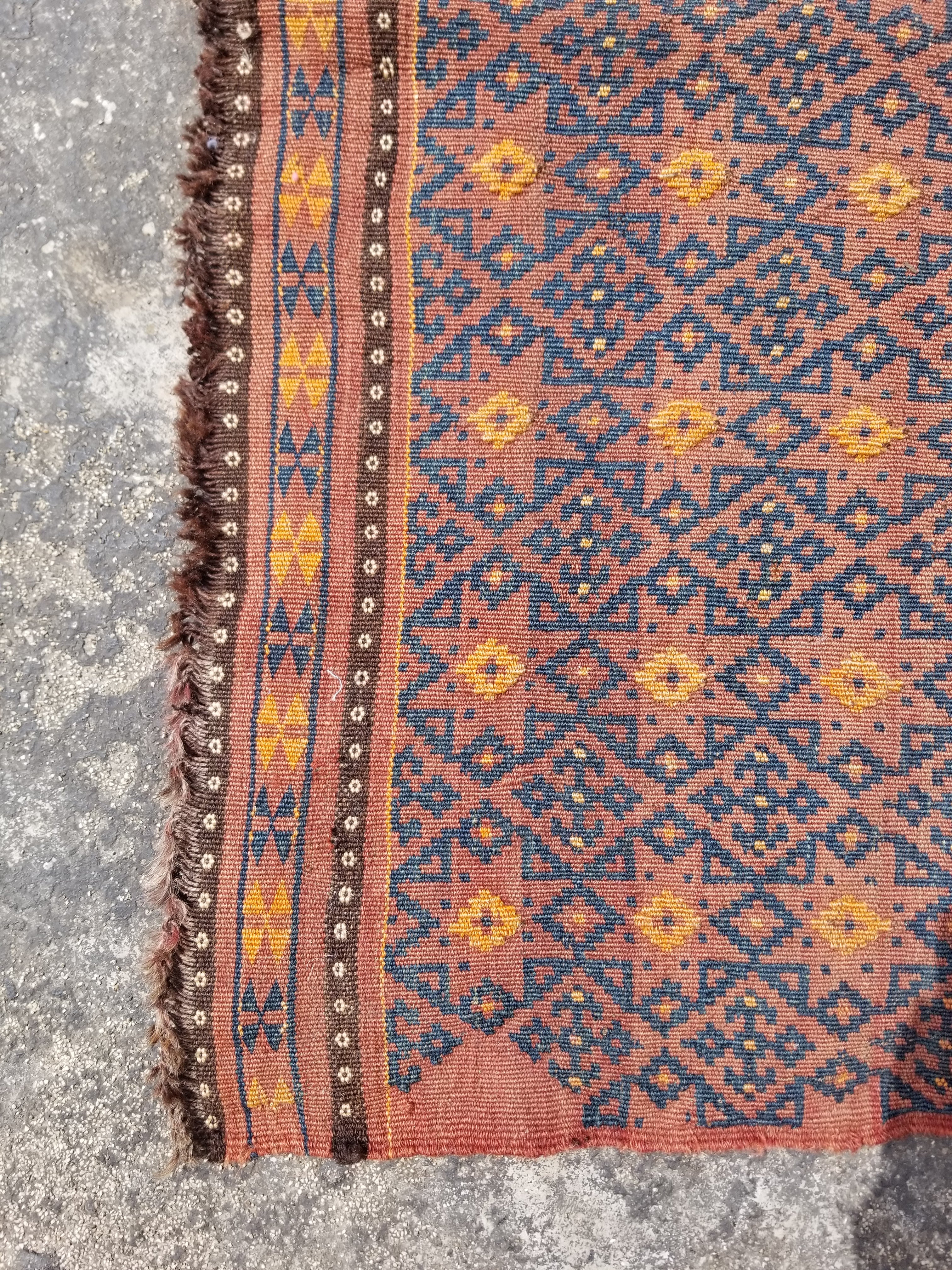 Antique Traditional Handmade Afghan Wool Multicolor Kilim 91x48cm