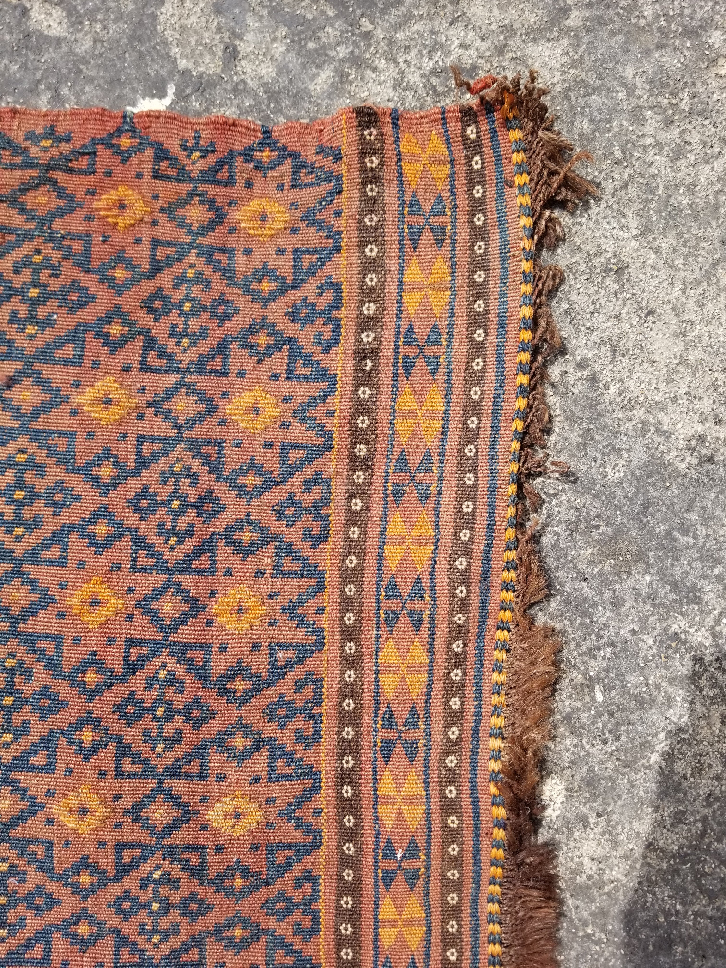 Antique Traditional Handmade Afghan Wool Multicolor Kilim 91x48cm