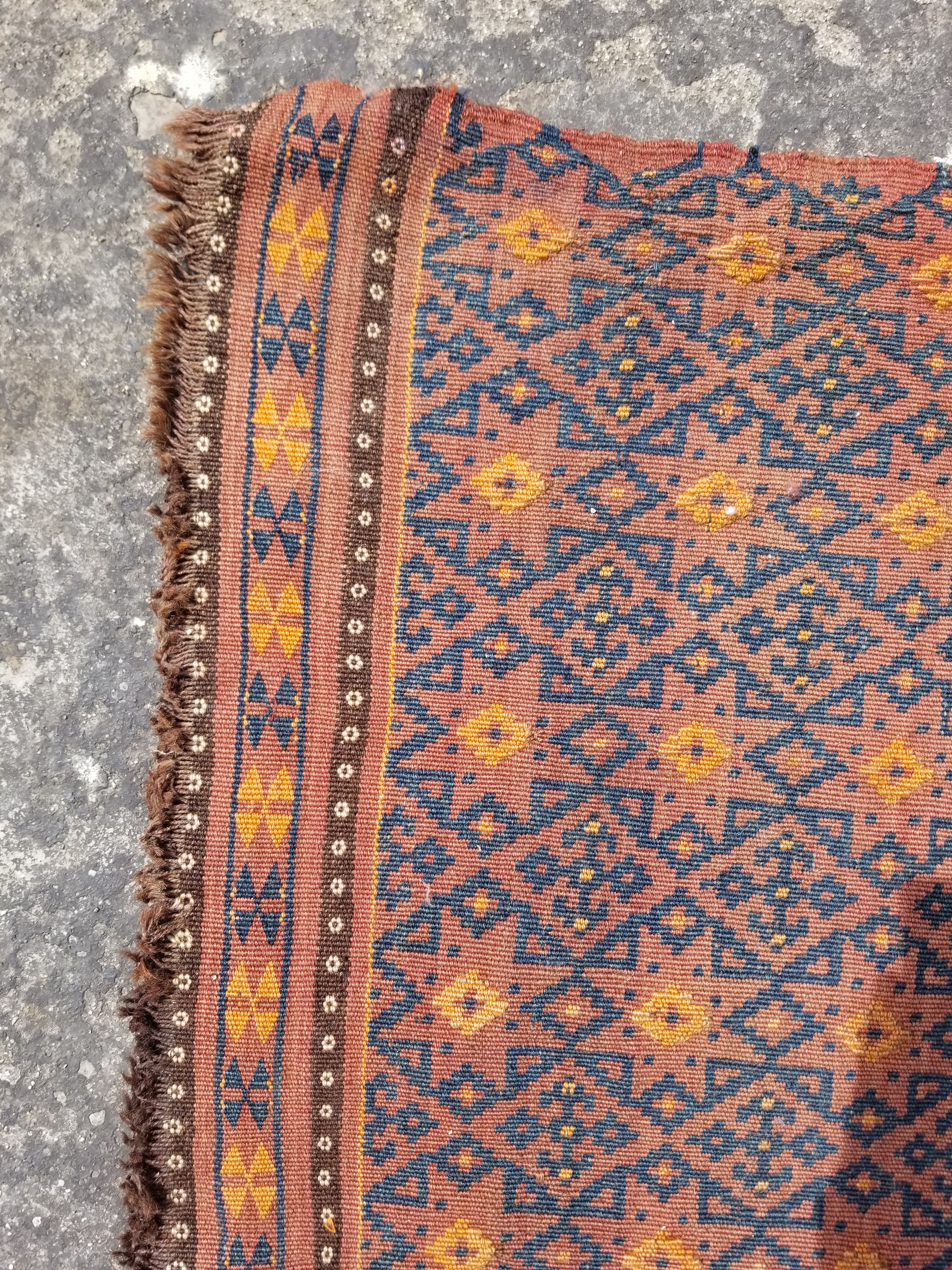 Antique Traditional Handmade Afghan Wool Multicolor Kilim 91x48cm