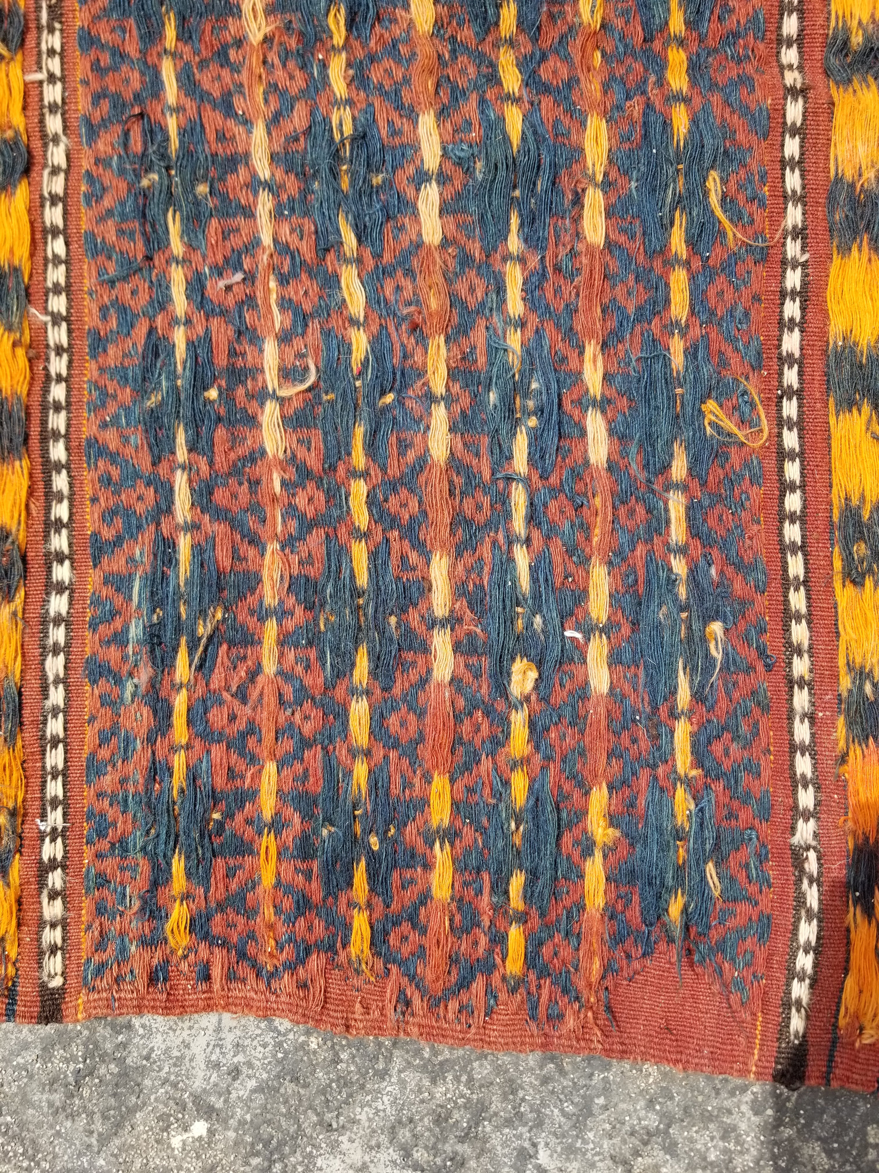 Antique Traditional Handmade Afghan Wool Multicolor Kilim 91x48cm