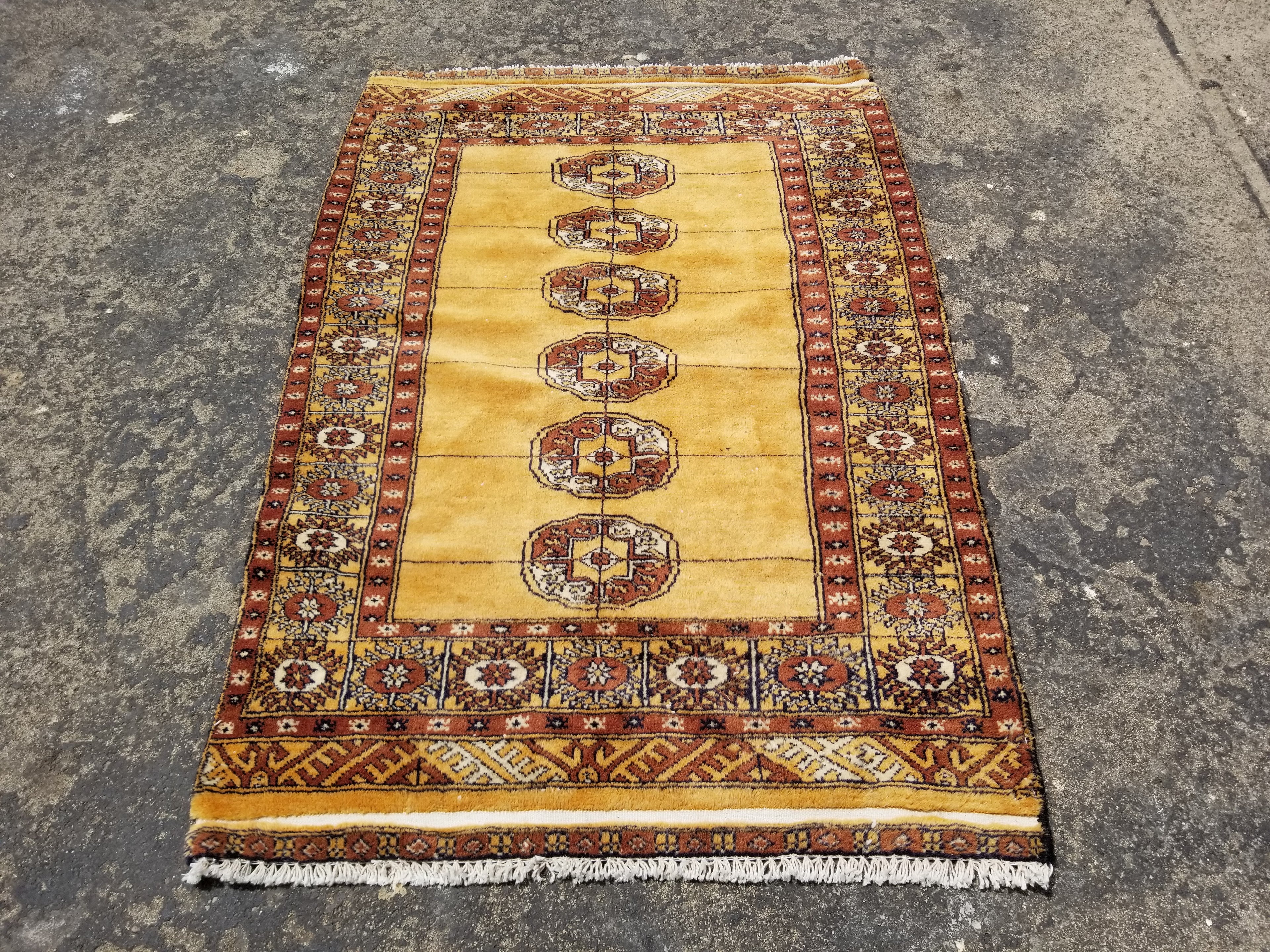 Vintage Traditional Handmade Pakistani Bokhara Style Wool Multicolor Rug 109x73