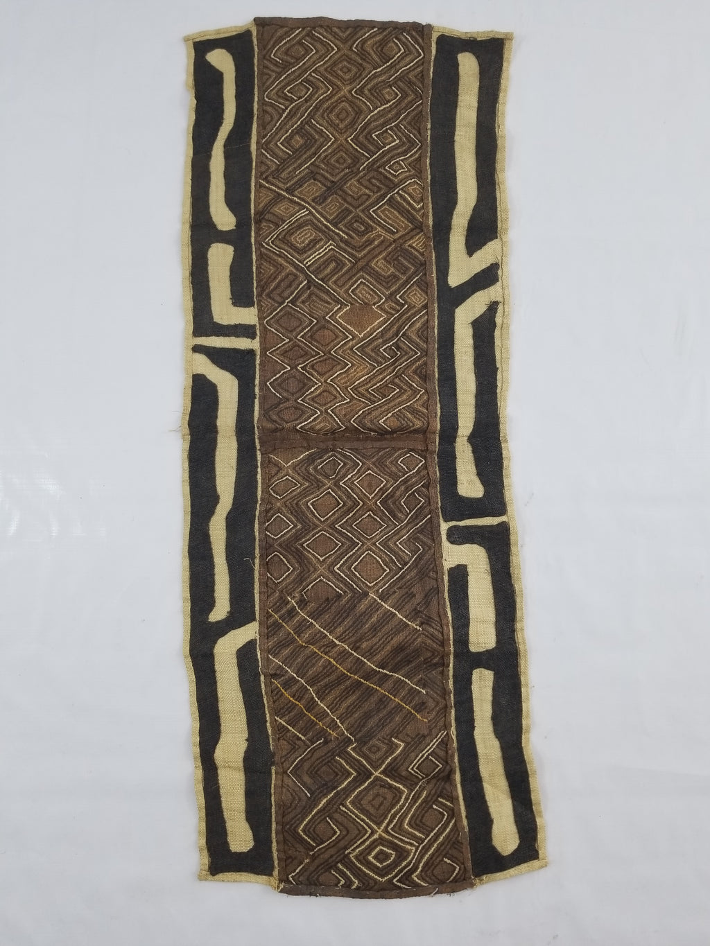 Vintage African Handwoven Kuba Cloth Raffia Textile Panel 109x41cm