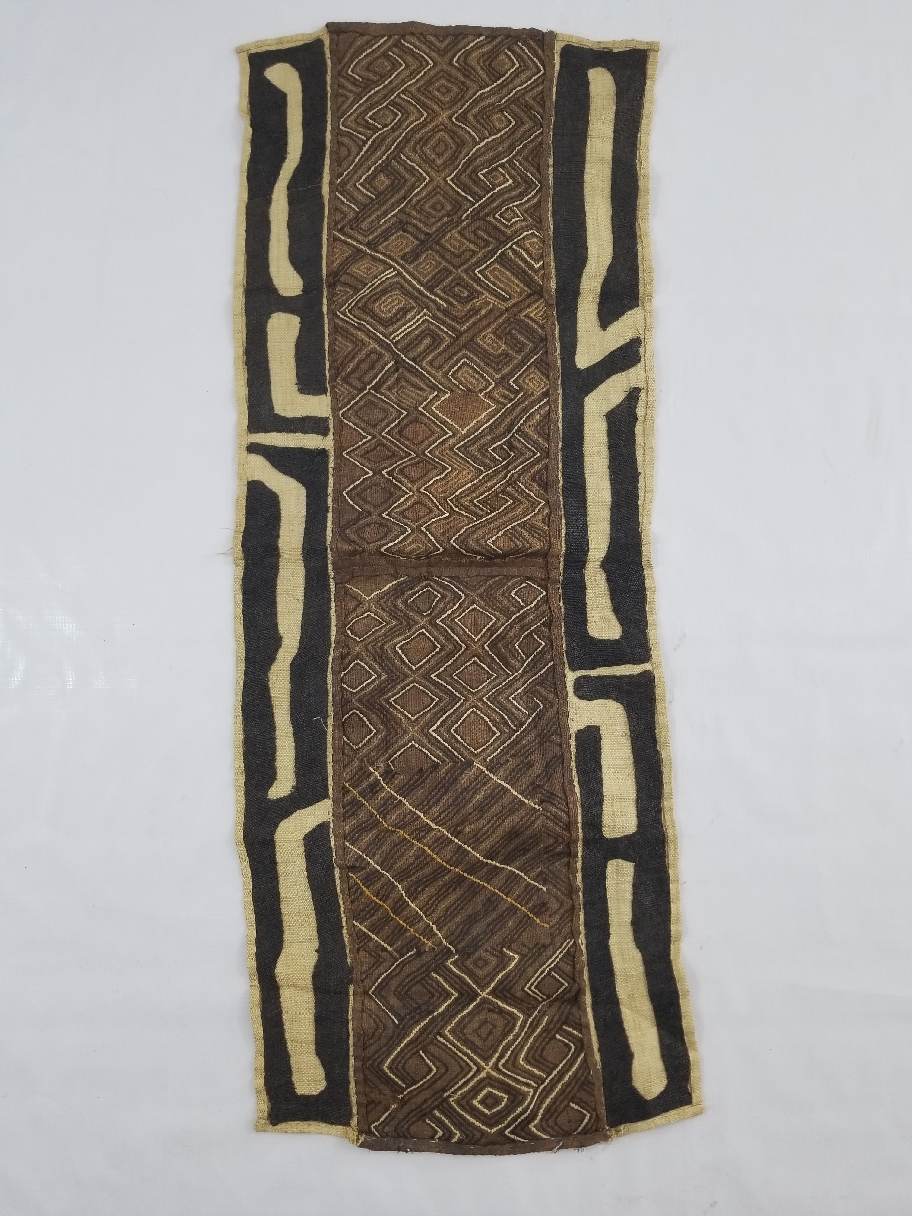 Vintage African Handwoven Kuba Cloth Raffia Textile Panel 109x41cm