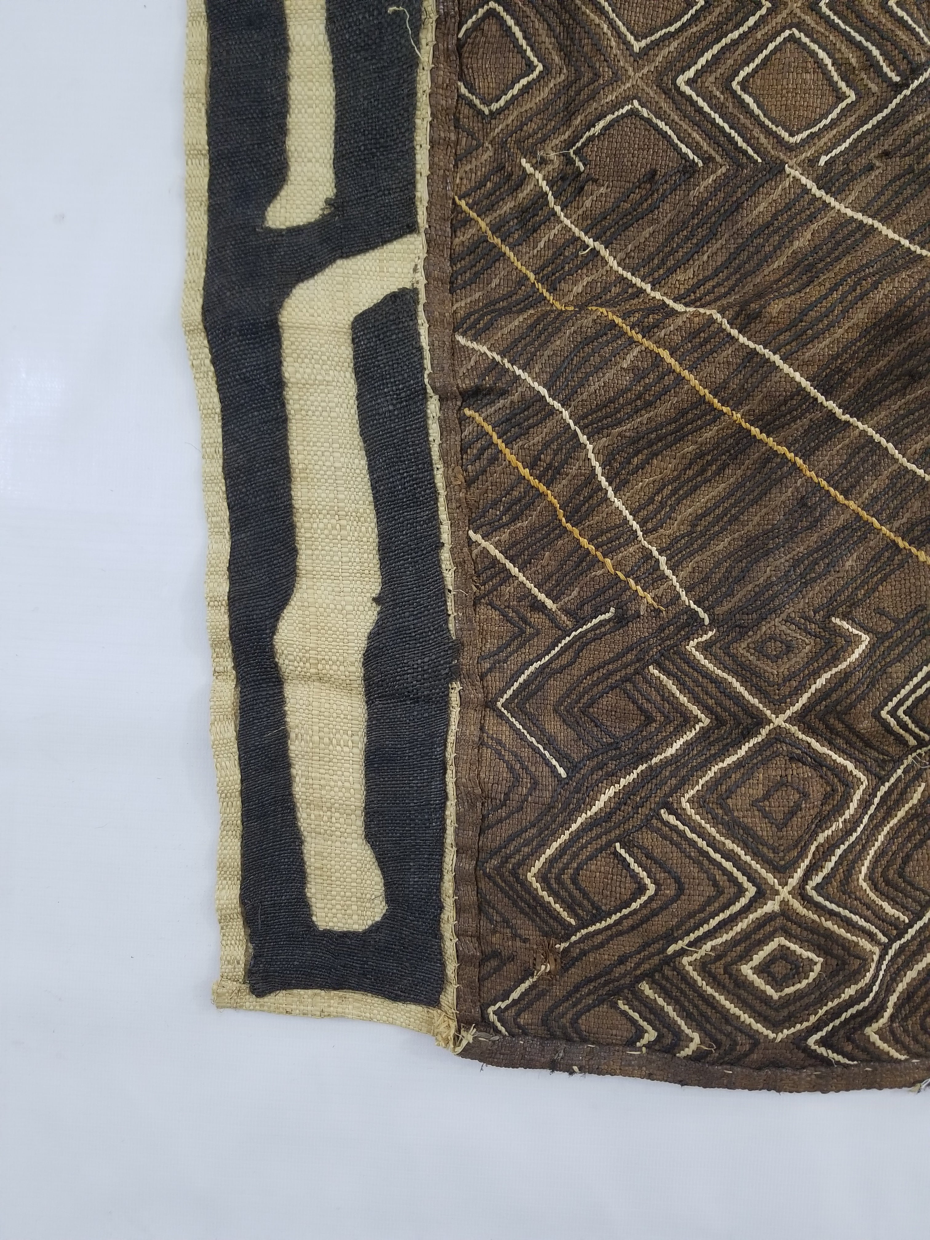 Vintage African Handwoven Kuba Cloth Raffia Textile Panel 109x41cm