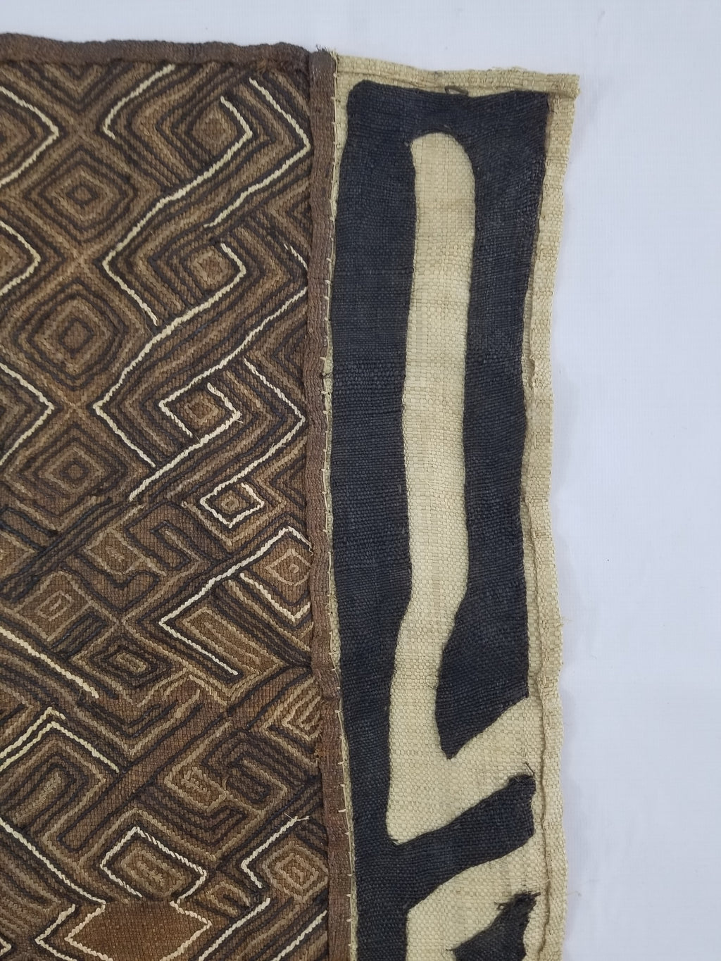 Vintage African Handwoven Kuba Cloth Raffia Textile Panel 109x41cm