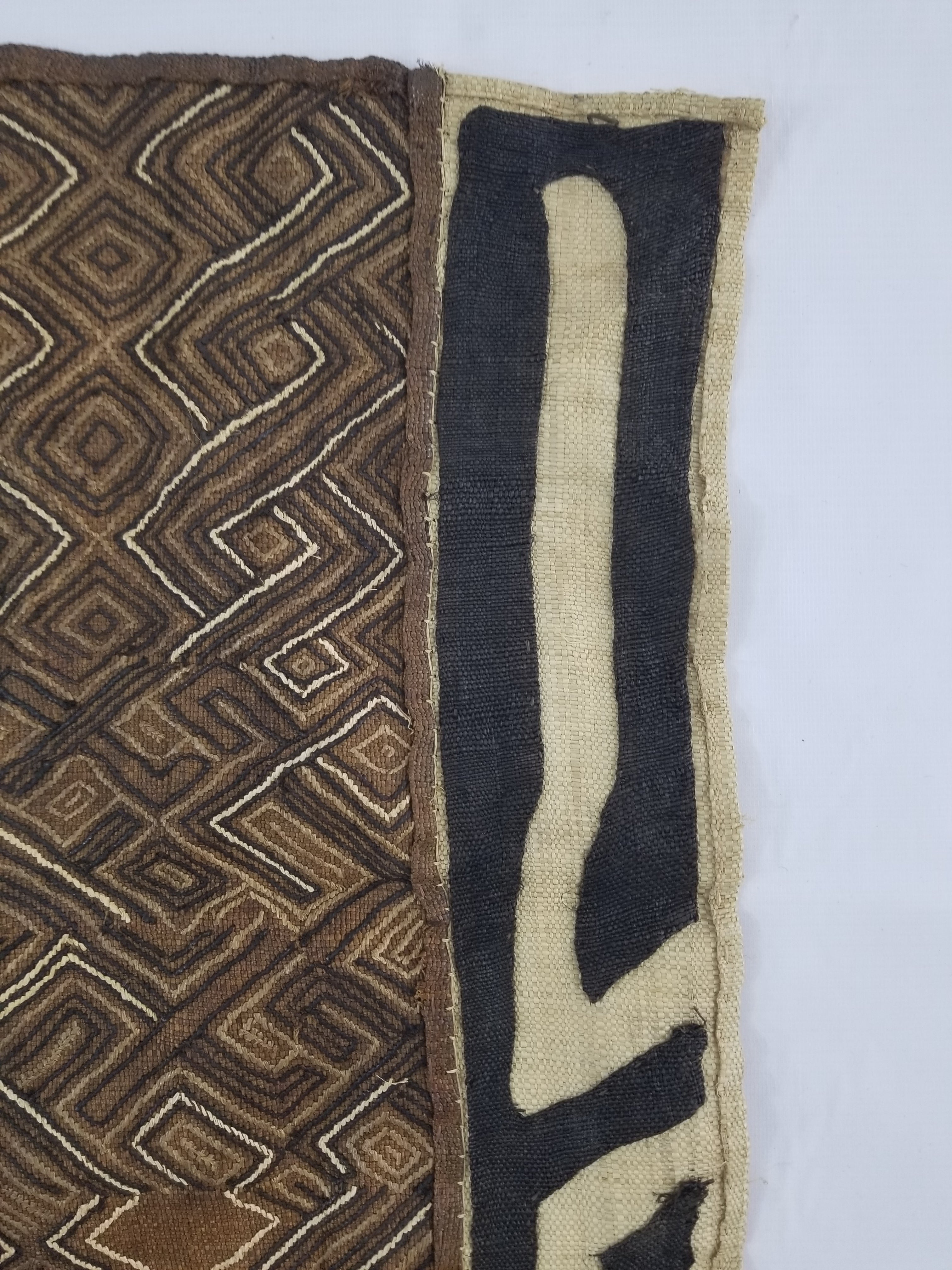 Vintage African Handwoven Kuba Cloth Raffia Textile Panel 109x41cm