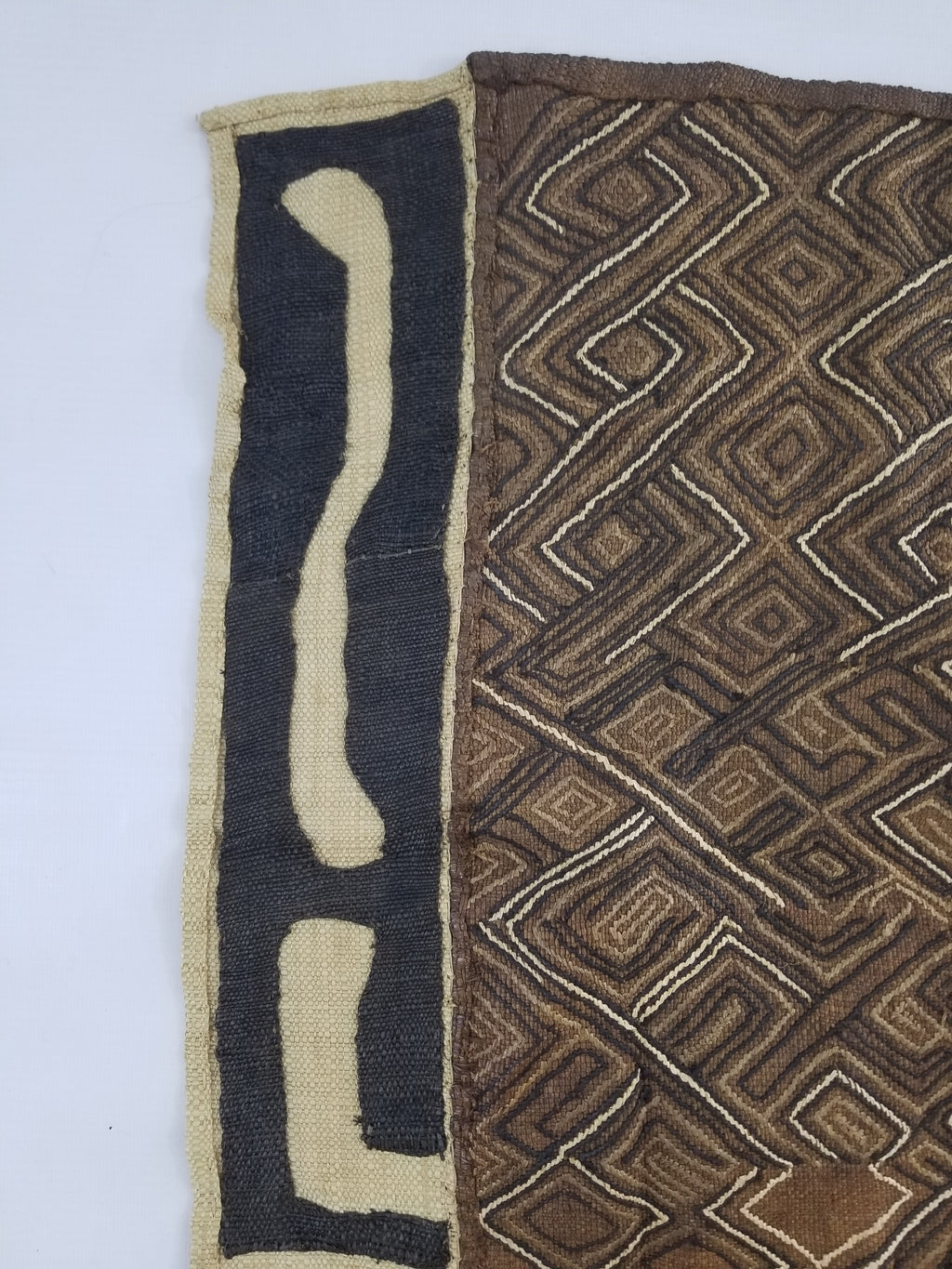 Vintage African Handwoven Kuba Cloth Raffia Textile Panel 109x41cm