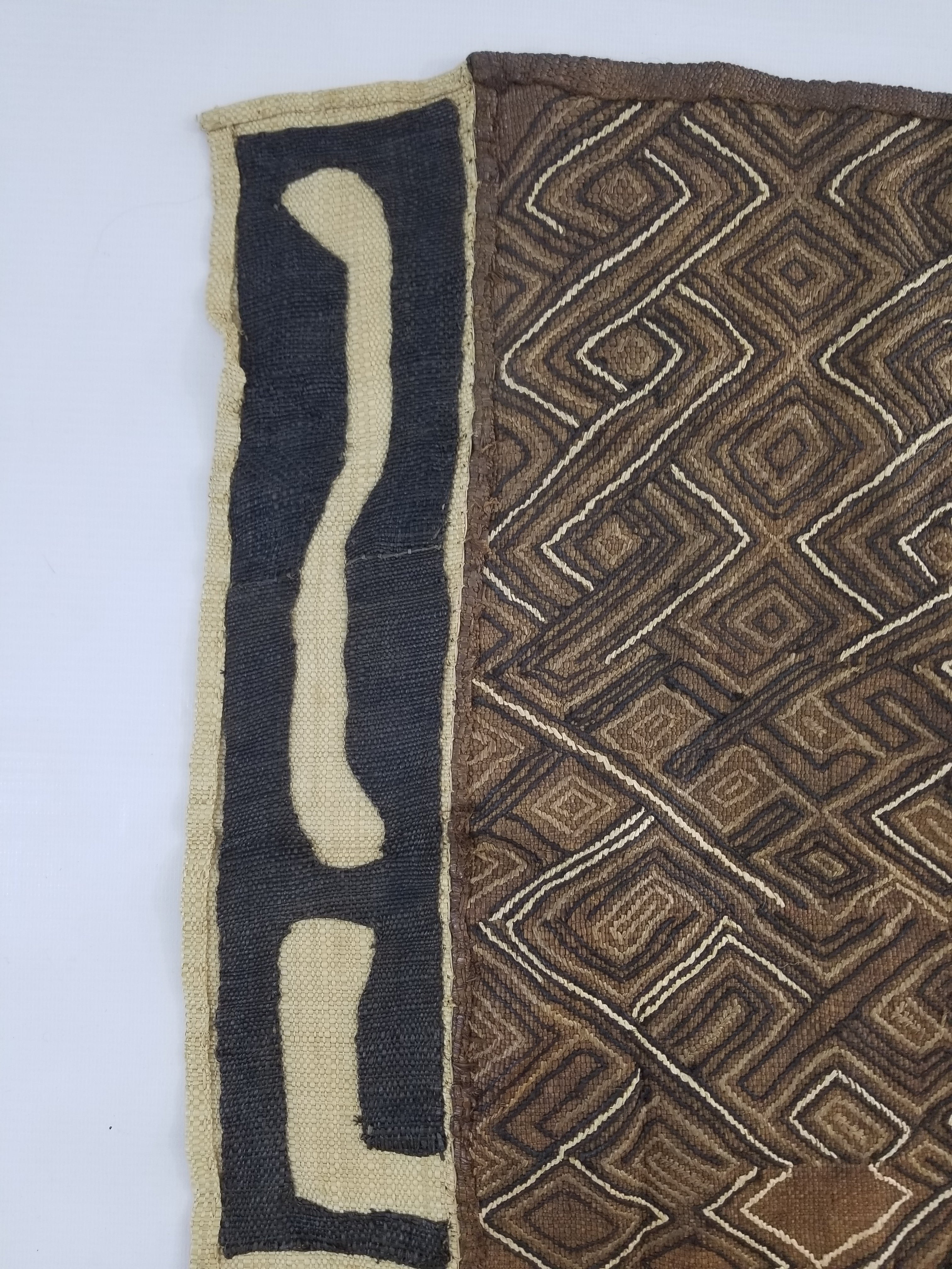 Vintage African Handwoven Kuba Cloth Raffia Textile Panel 109x41cm