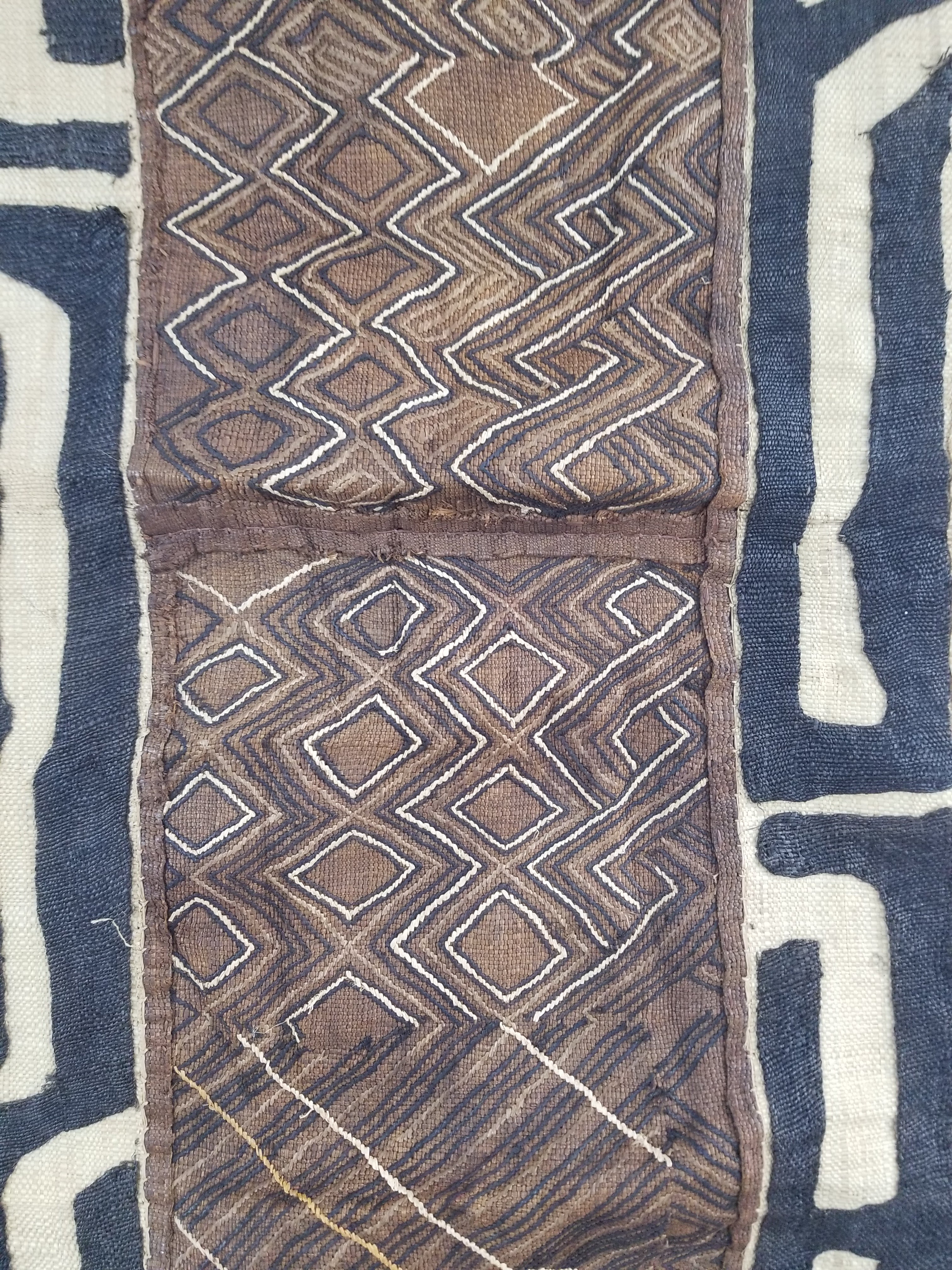 Vintage African Handwoven Kuba Cloth Raffia Textile Panel 109x41cm