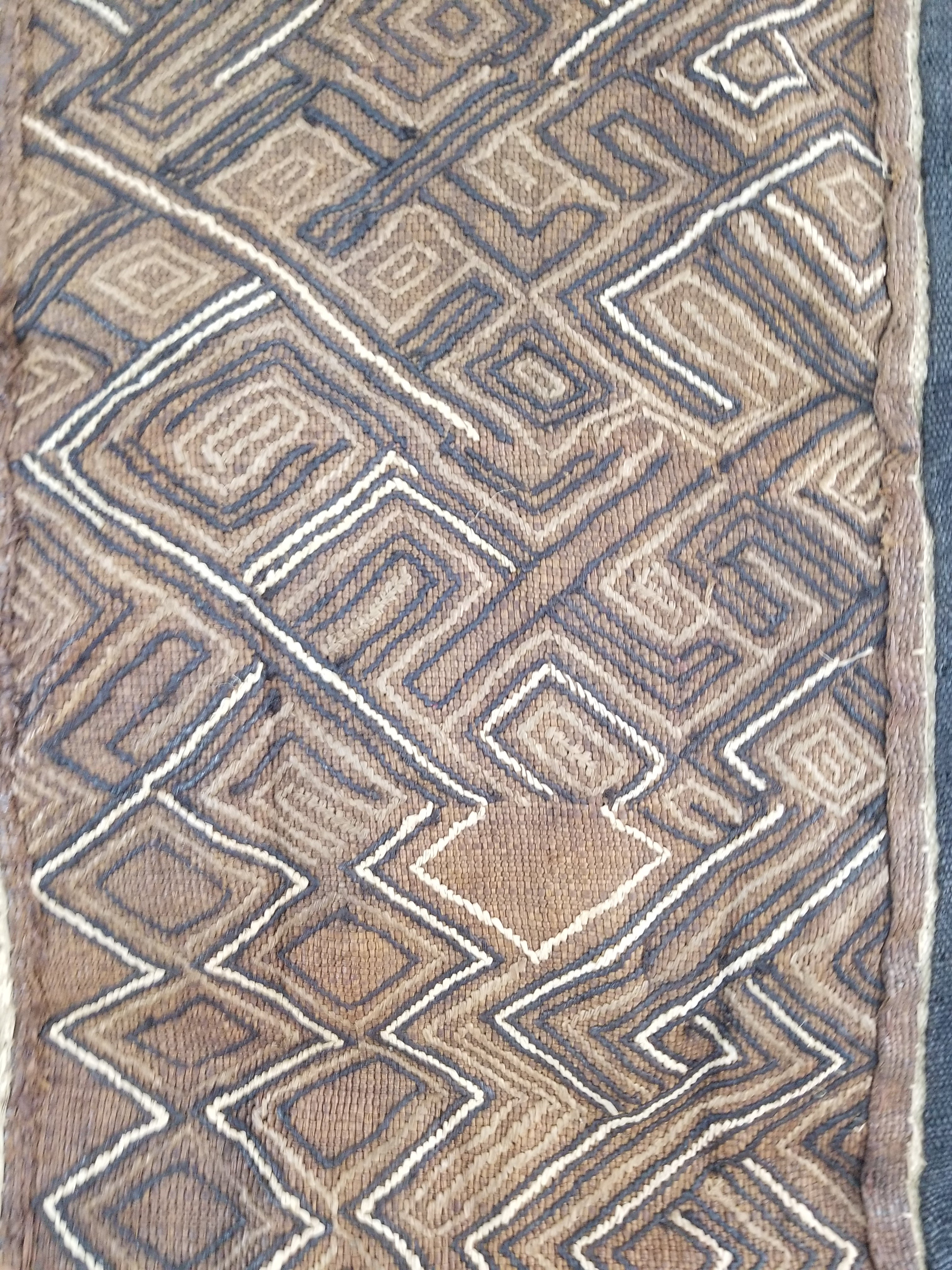 Vintage African Handwoven Kuba Cloth Raffia Textile Panel 109x41cm