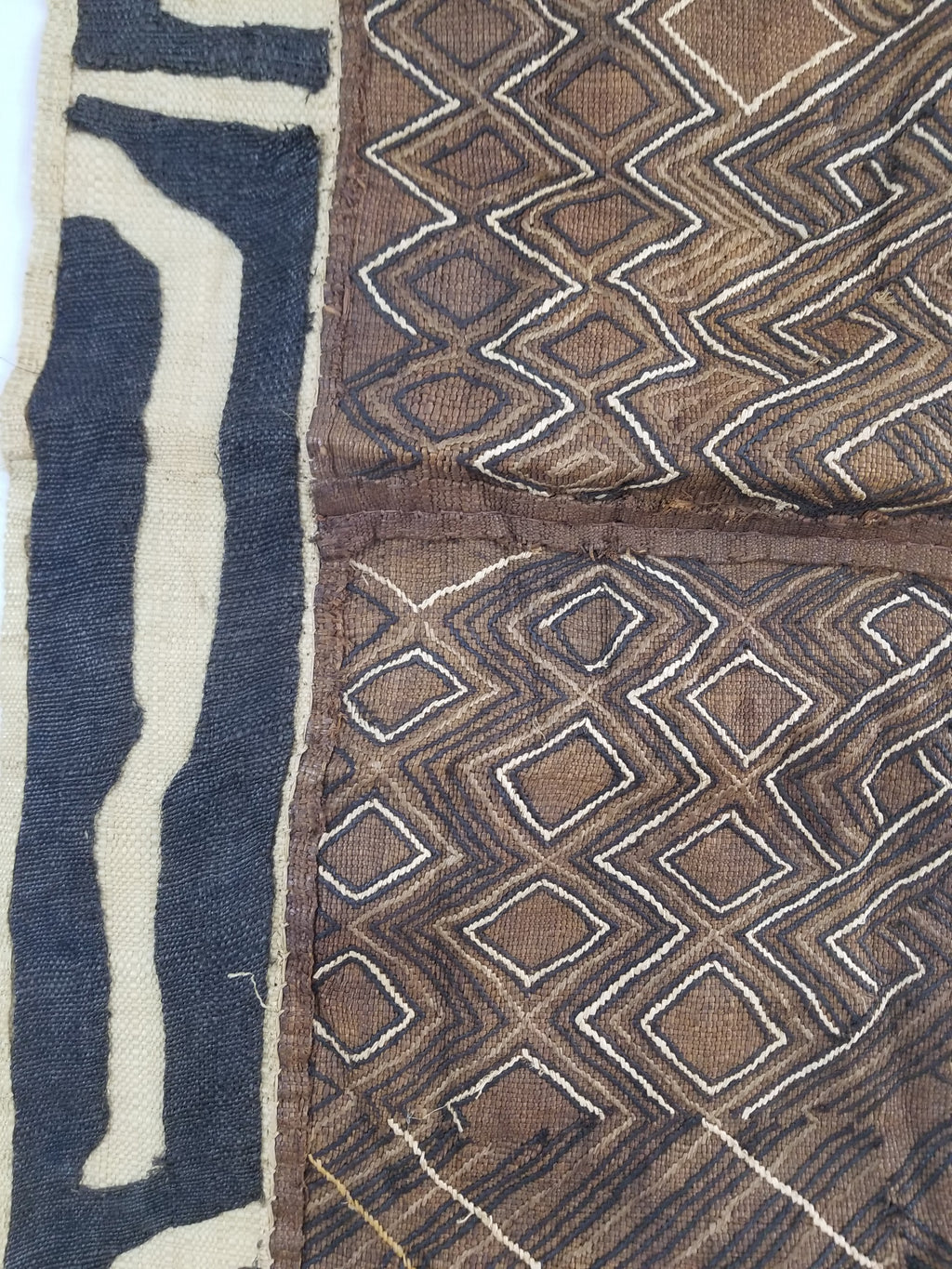 Vintage African Handwoven Kuba Cloth Raffia Textile Panel 109x41cm