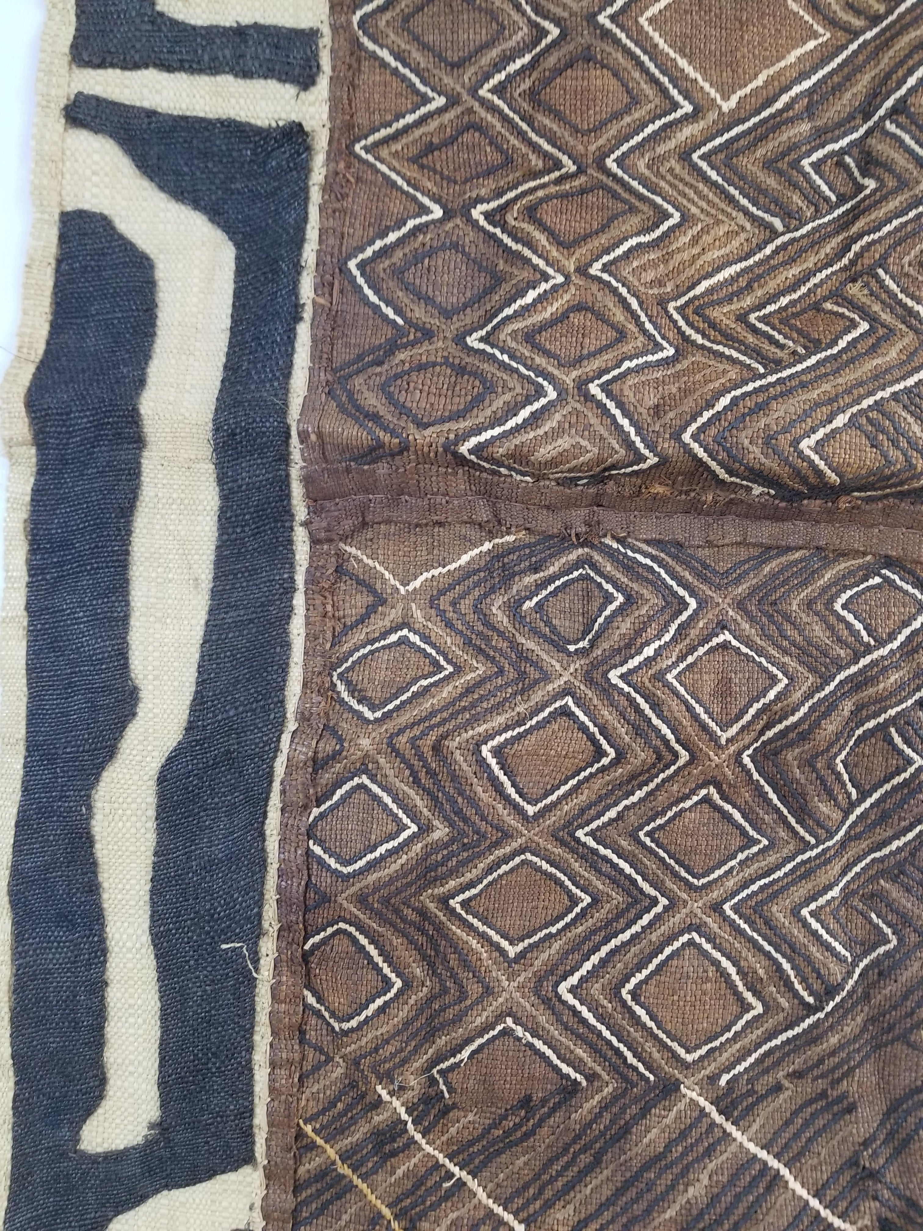 Vintage African Handwoven Kuba Cloth Raffia Textile Panel 109x41cm