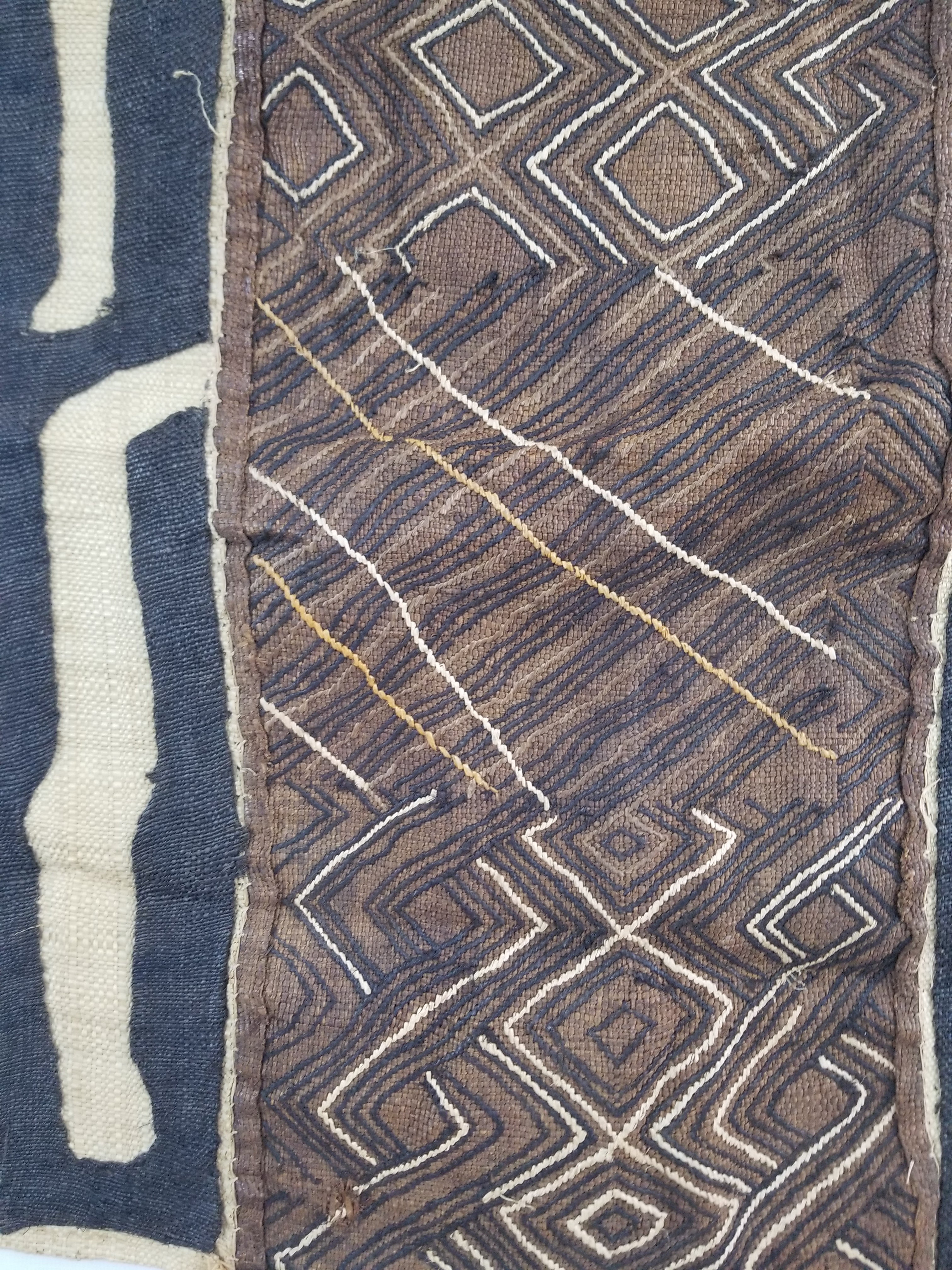 Vintage African Handwoven Kuba Cloth Raffia Textile Panel 109x41cm