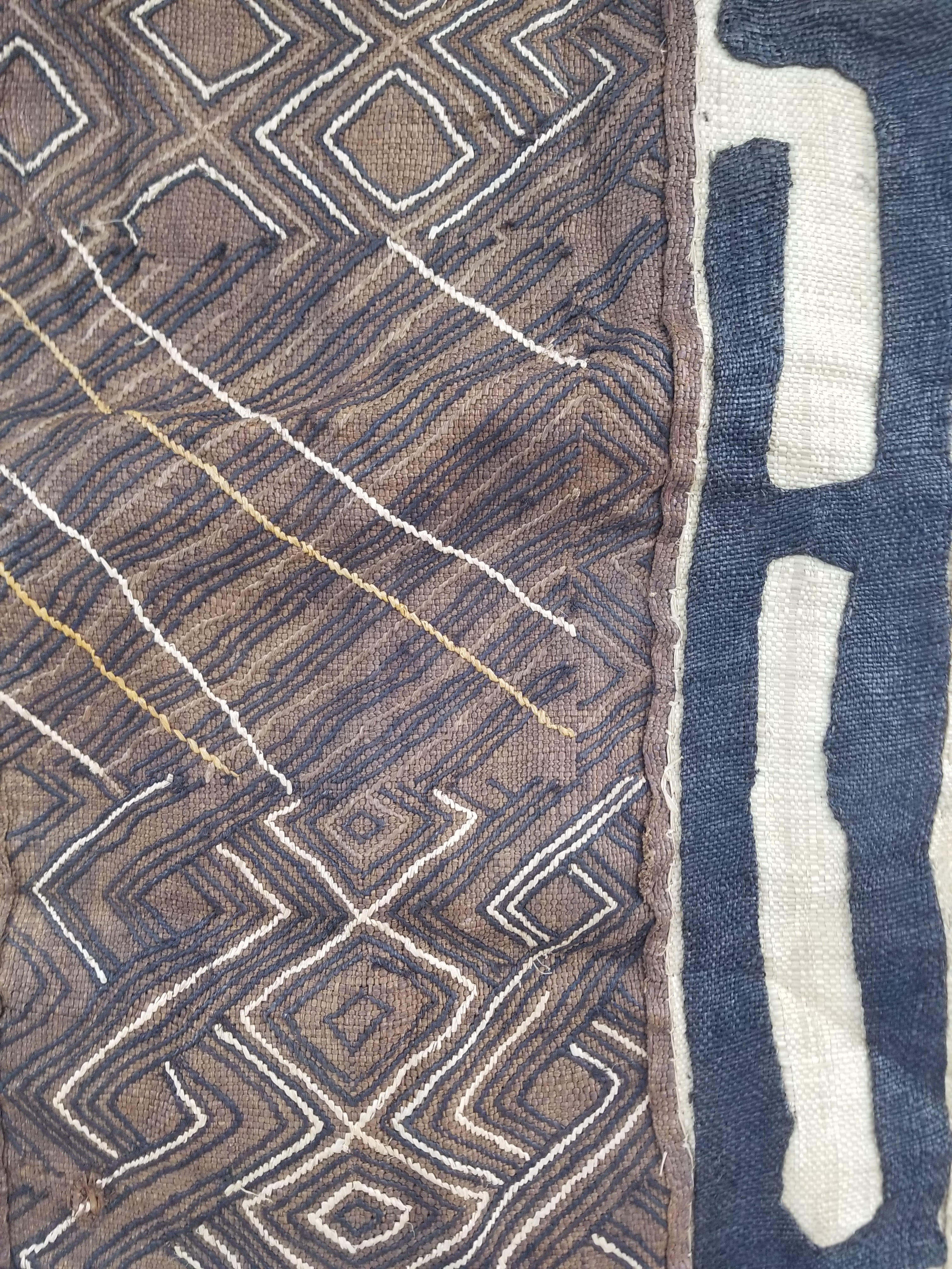 Vintage African Handwoven Kuba Cloth Raffia Textile Panel 109x41cm