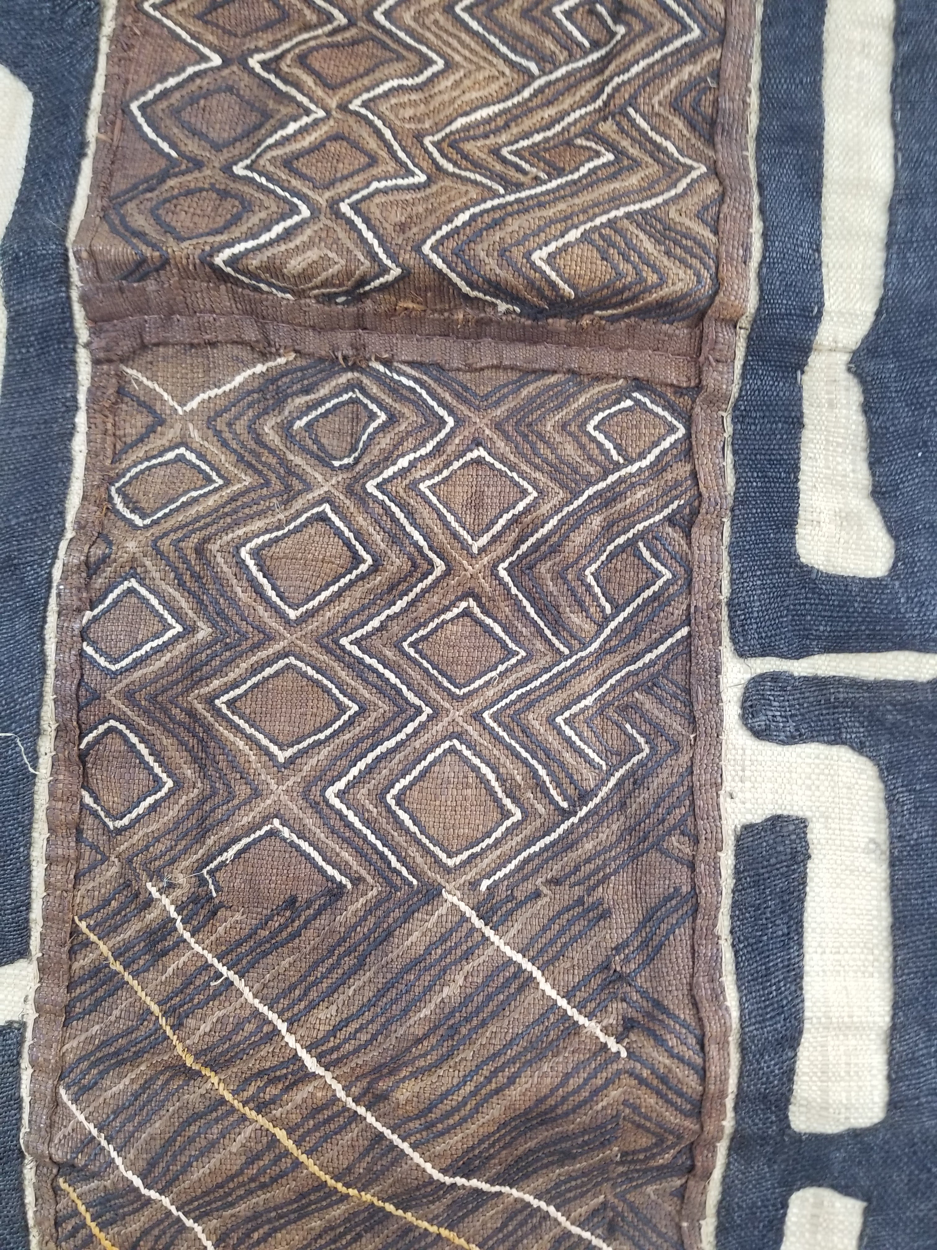 Vintage African Handwoven Kuba Cloth Raffia Textile Panel 109x41cm
