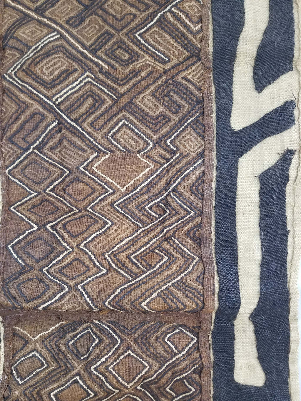 Vintage African Handwoven Kuba Cloth Raffia Textile Panel 109x41cm