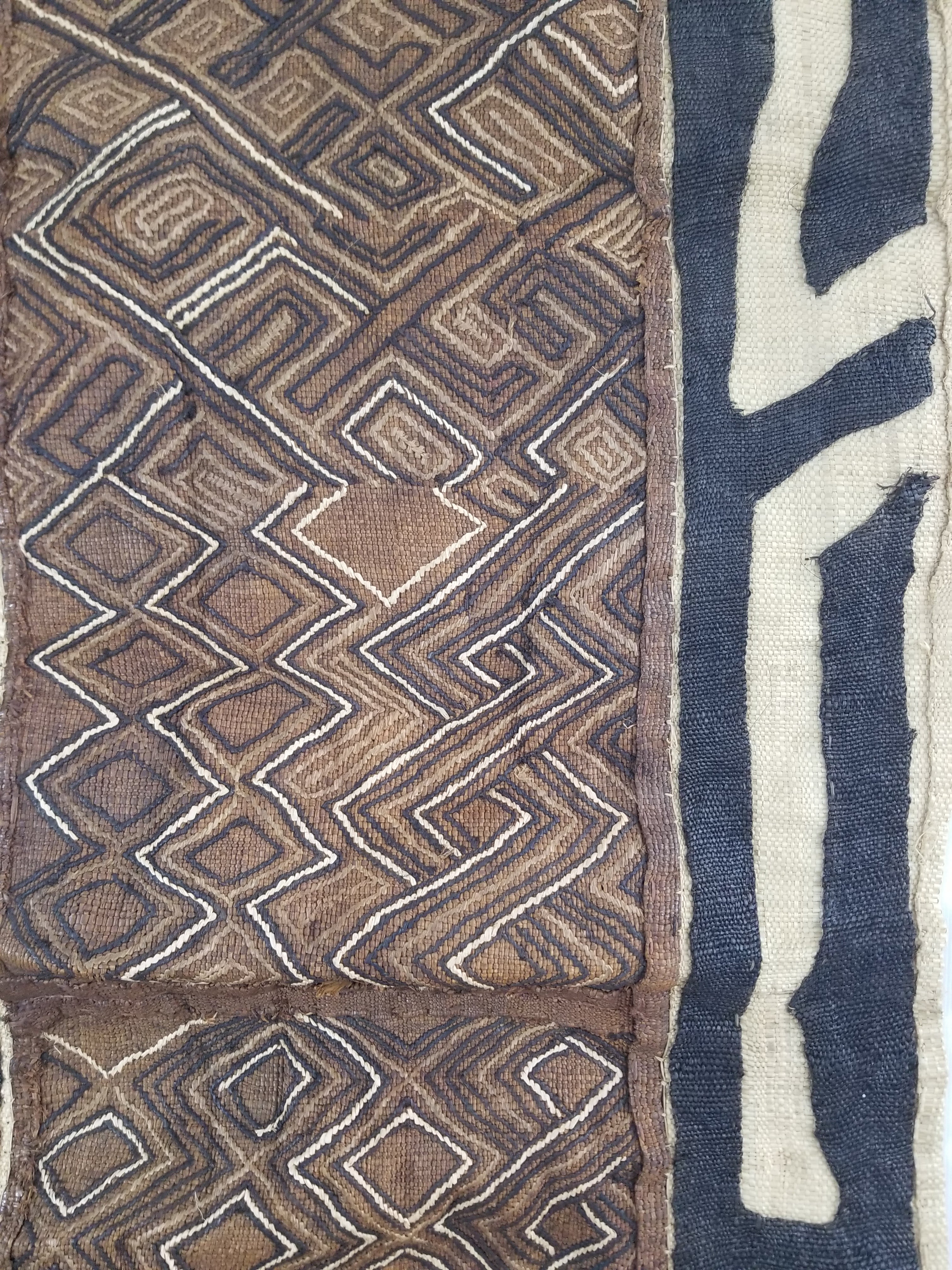 Vintage African Handwoven Kuba Cloth Raffia Textile Panel 109x41cm