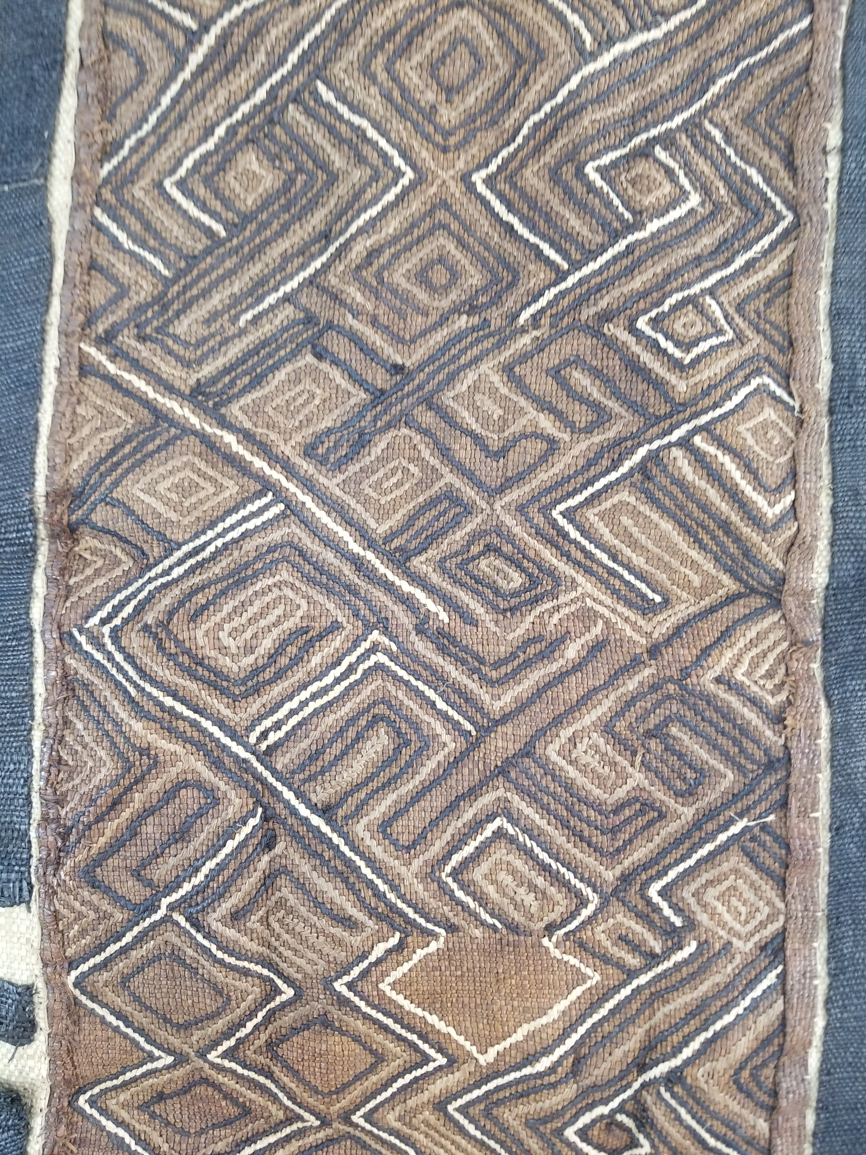 Vintage African Handwoven Kuba Cloth Raffia Textile Panel 109x41cm