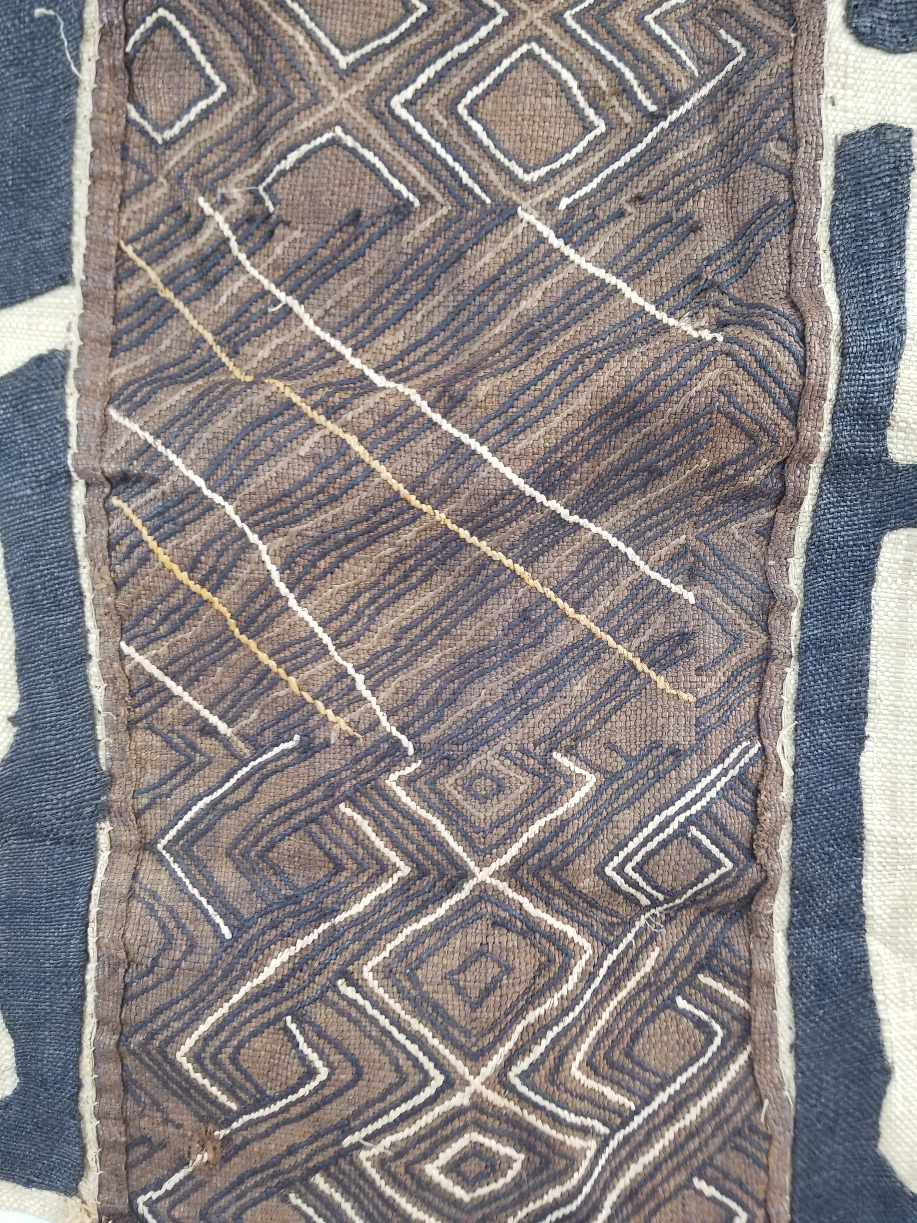 Vintage African Handwoven Kuba Cloth Raffia Textile Panel 109x41cm