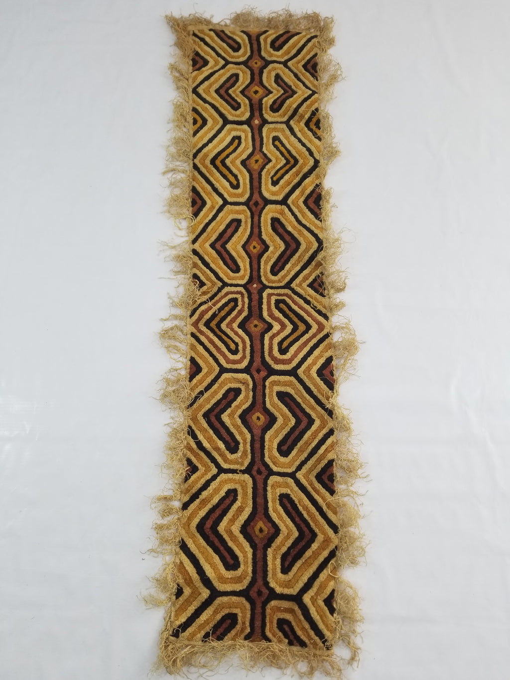 Vintage African Handwoven Kuba Cloth Raffia Textile Panel 153x34cm