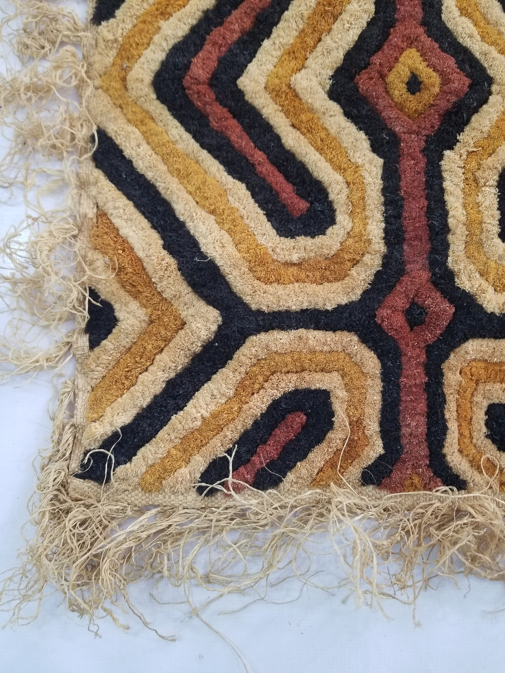 Vintage African Handwoven Kuba Cloth Raffia Textile Panel 153x34cm
