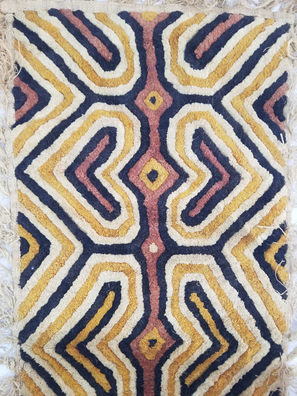 Vintage African Handwoven Kuba Cloth Raffia Textile Panel 153x34cm