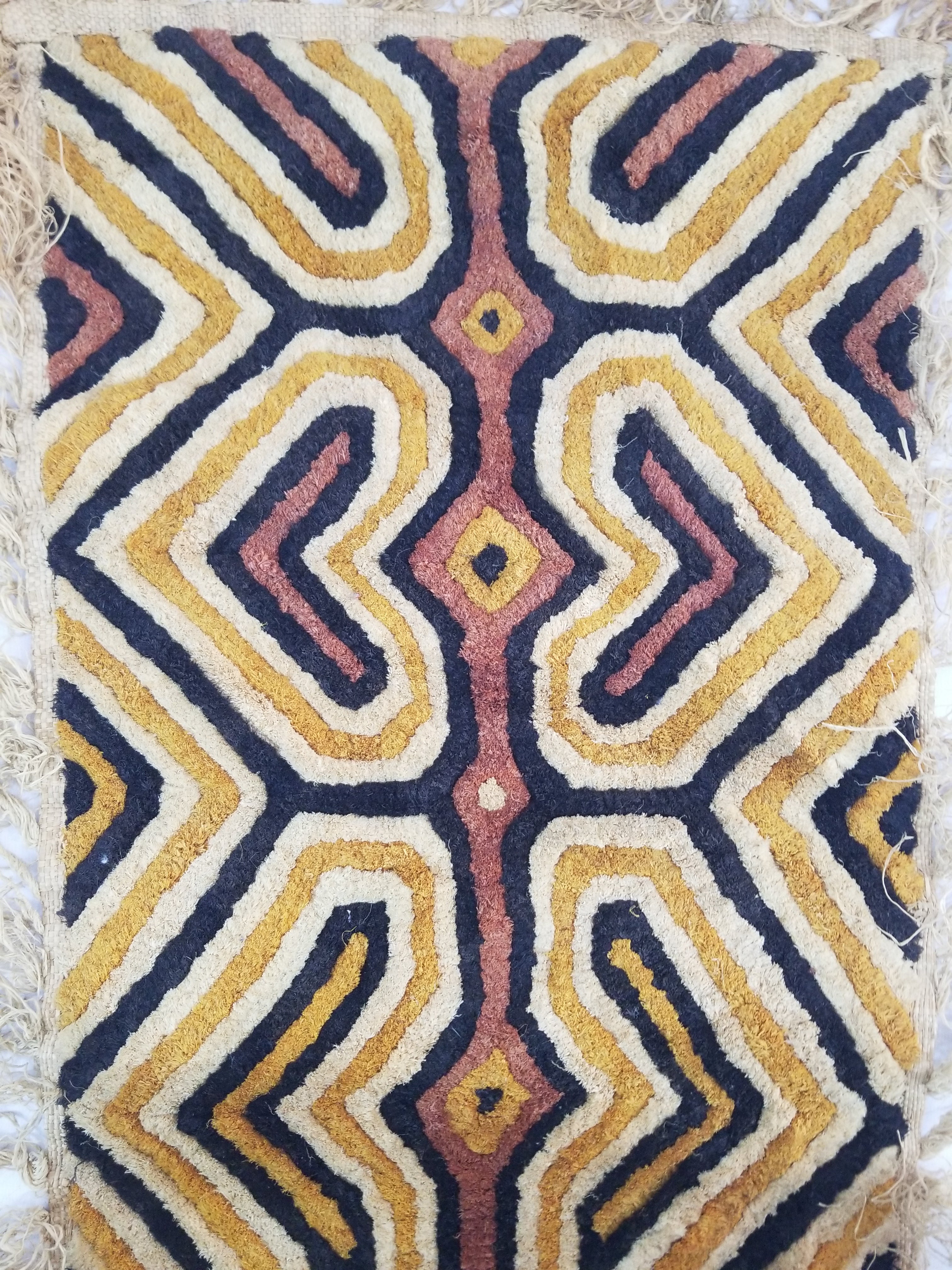 Vintage African Handwoven Kuba Cloth Raffia Textile Panel 153x34cm