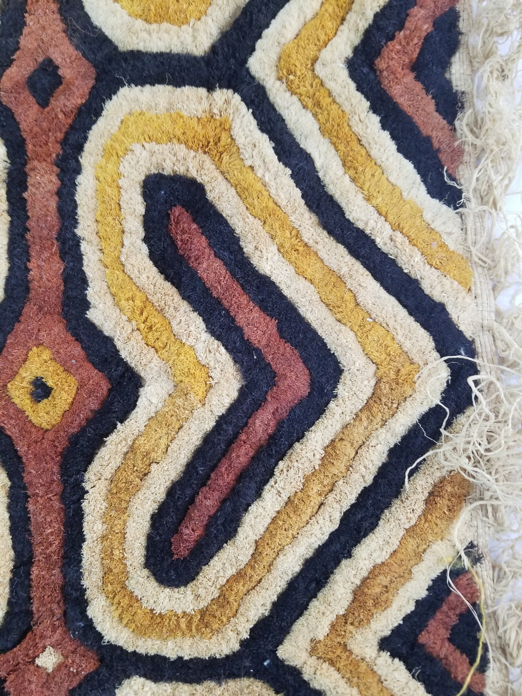 Vintage African Handwoven Kuba Cloth Raffia Textile Panel 153x34cm