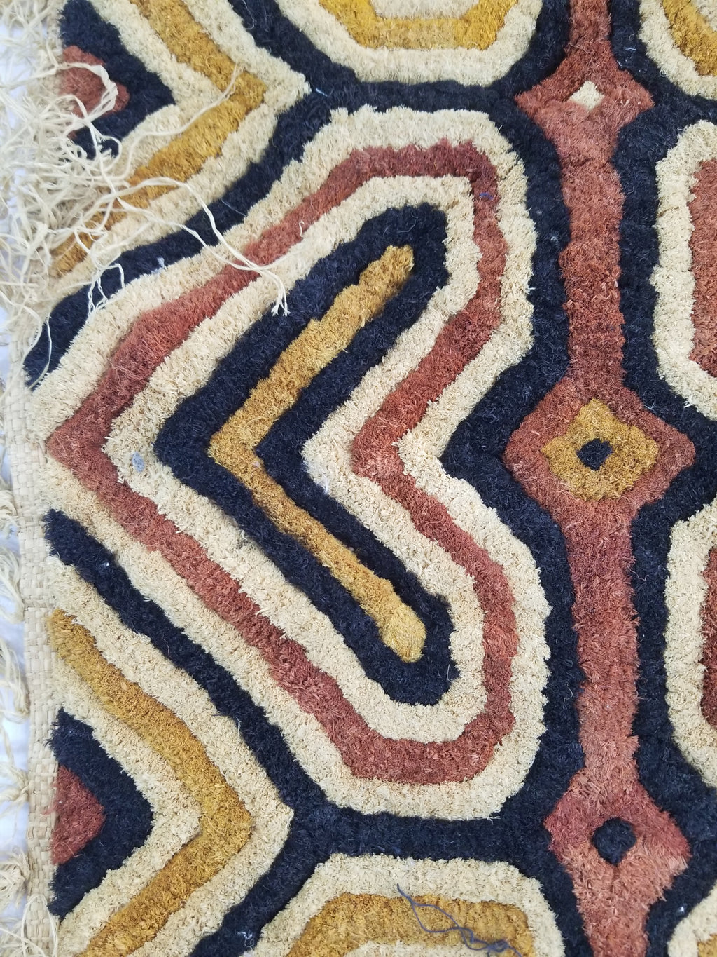 Vintage African Handwoven Kuba Cloth Raffia Textile Panel 153x34cm
