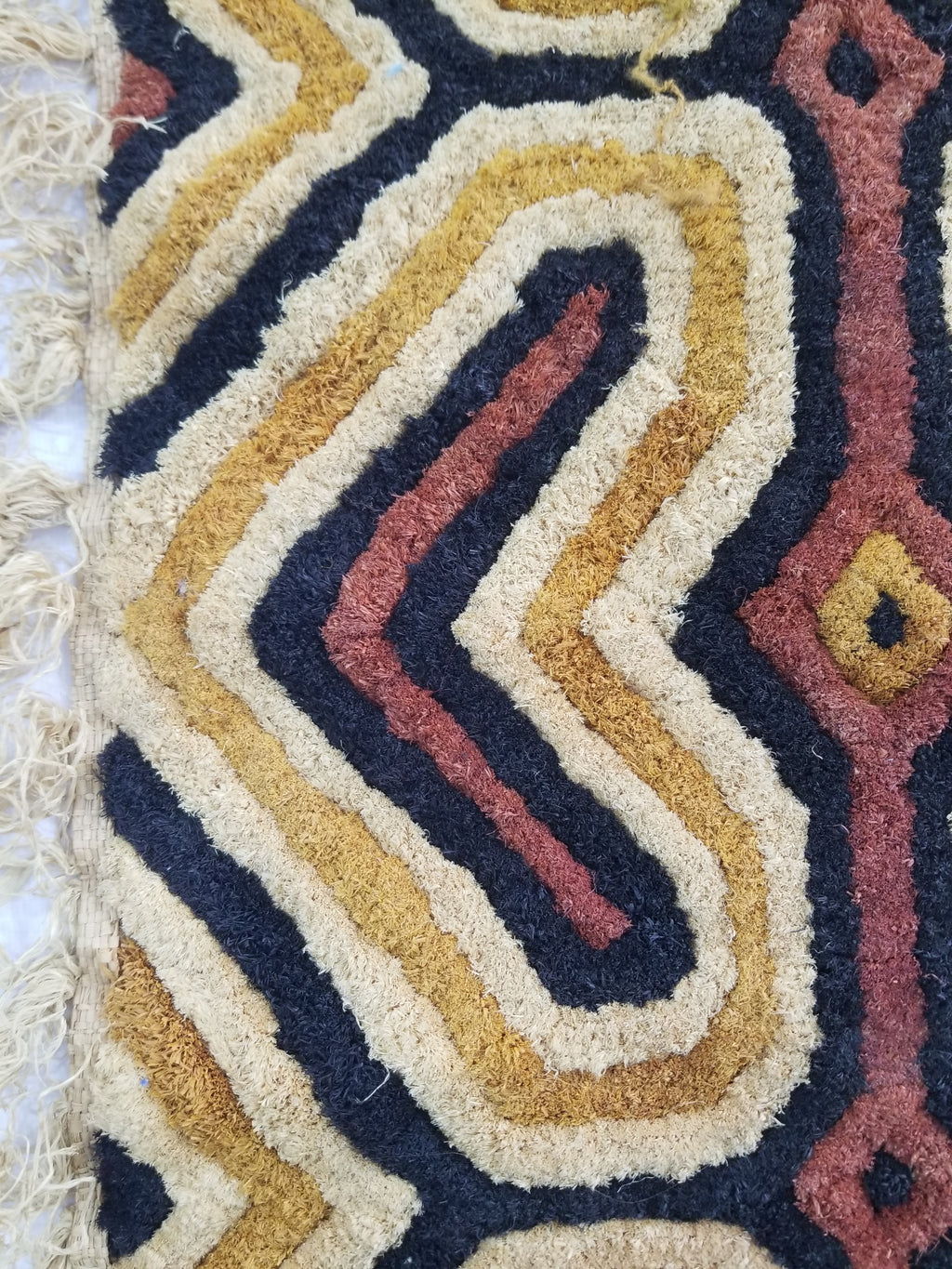 Vintage African Handwoven Kuba Cloth Raffia Textile Panel 153x34cm