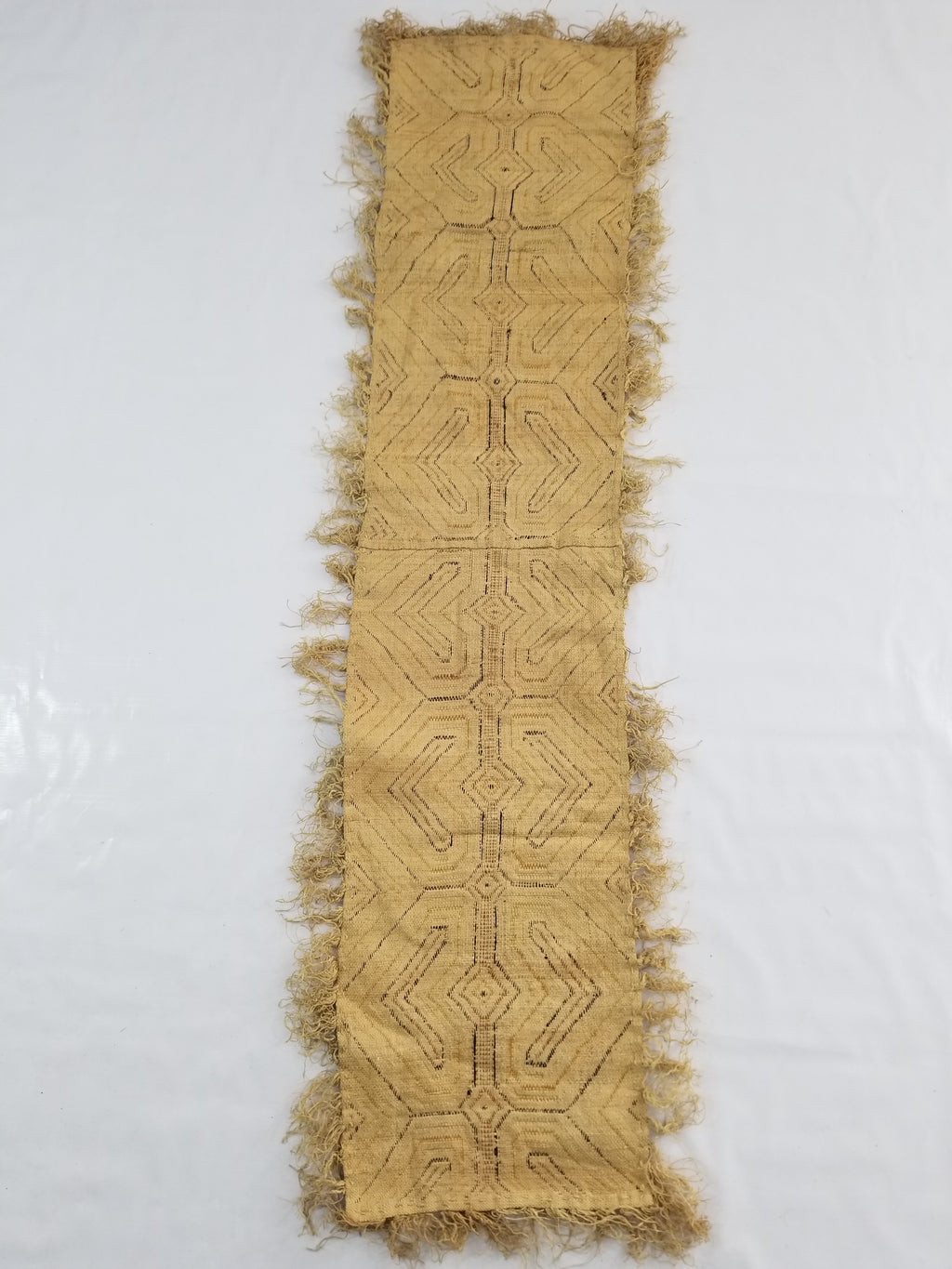 Vintage African Handwoven Kuba Cloth Raffia Textile Panel 153x34cm