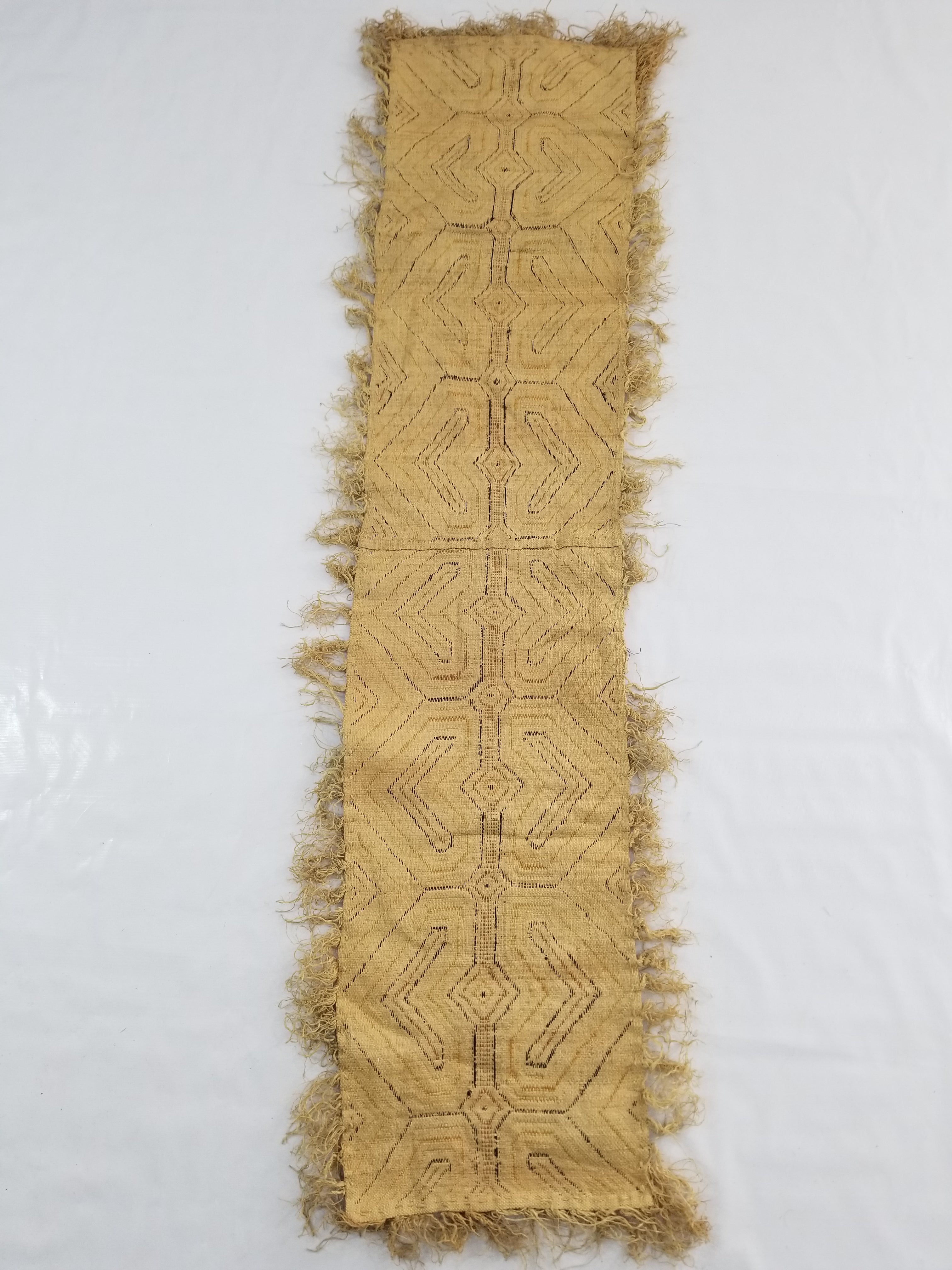 Vintage African Handwoven Kuba Cloth Raffia Textile Panel 153x34cm