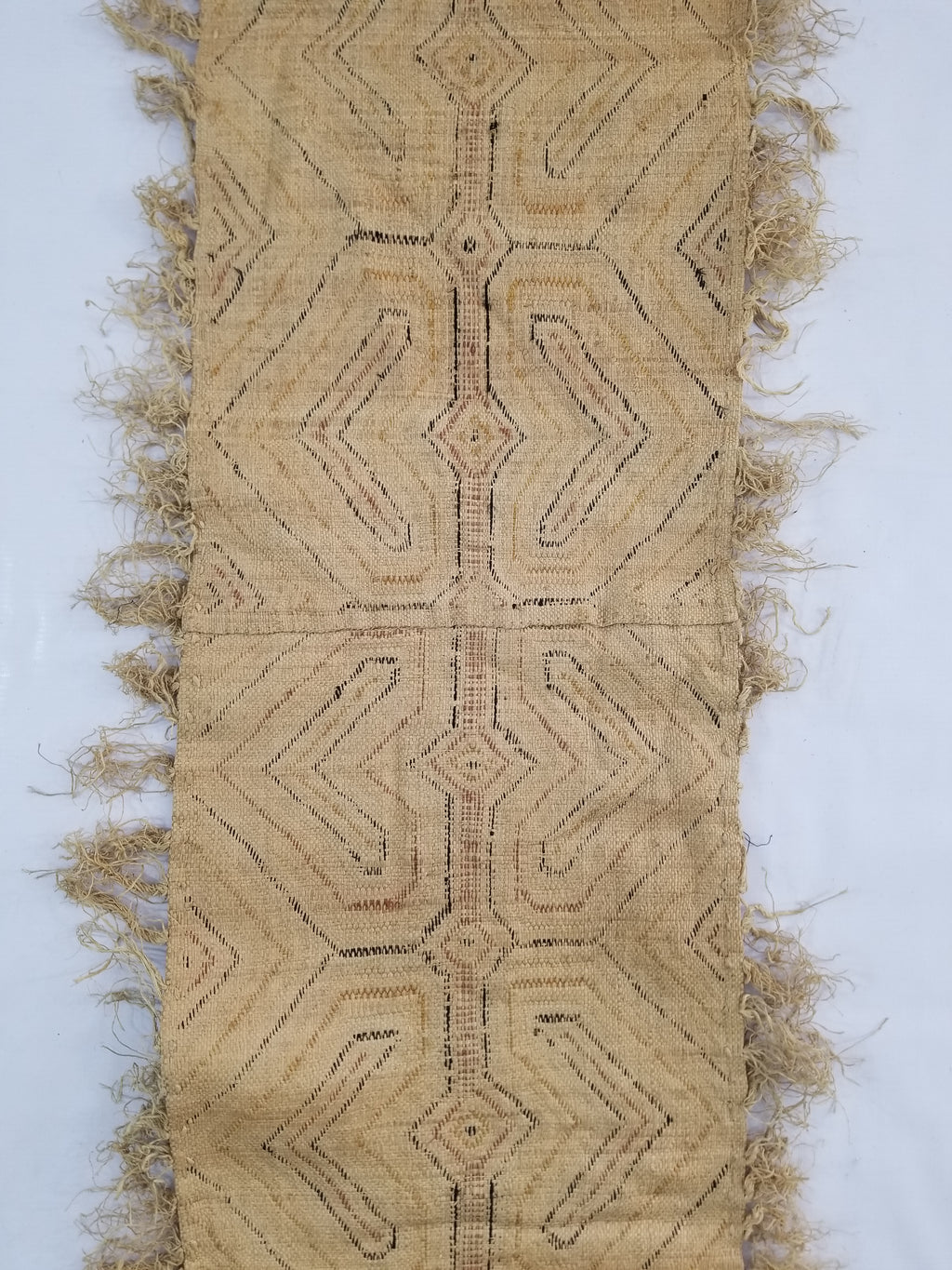 Vintage African Handwoven Kuba Cloth Raffia Textile Panel 153x34cm