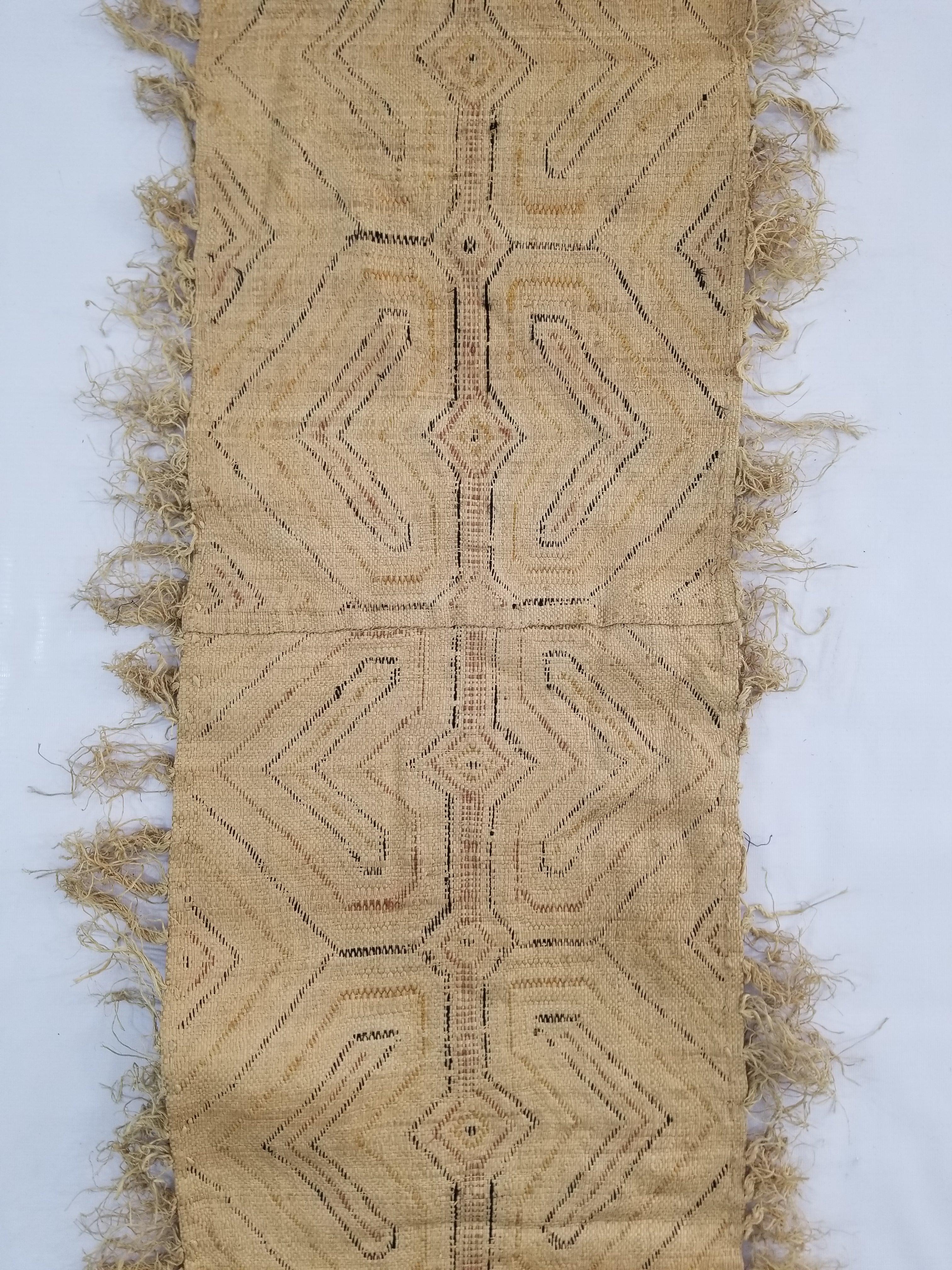Vintage African Handwoven Kuba Cloth Raffia Textile Panel 153x34cm