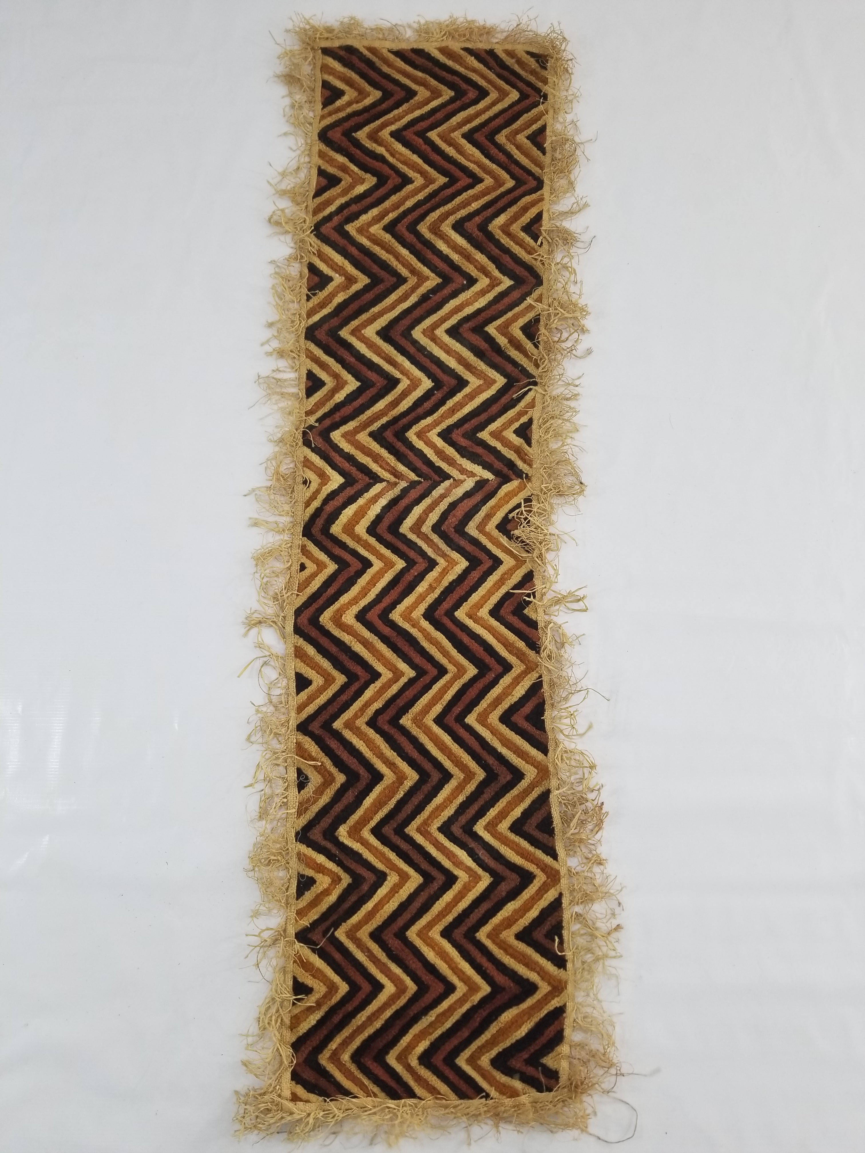 Vintage African Handwoven Kuba Cloth Raffia Textile Panel 140x33cm