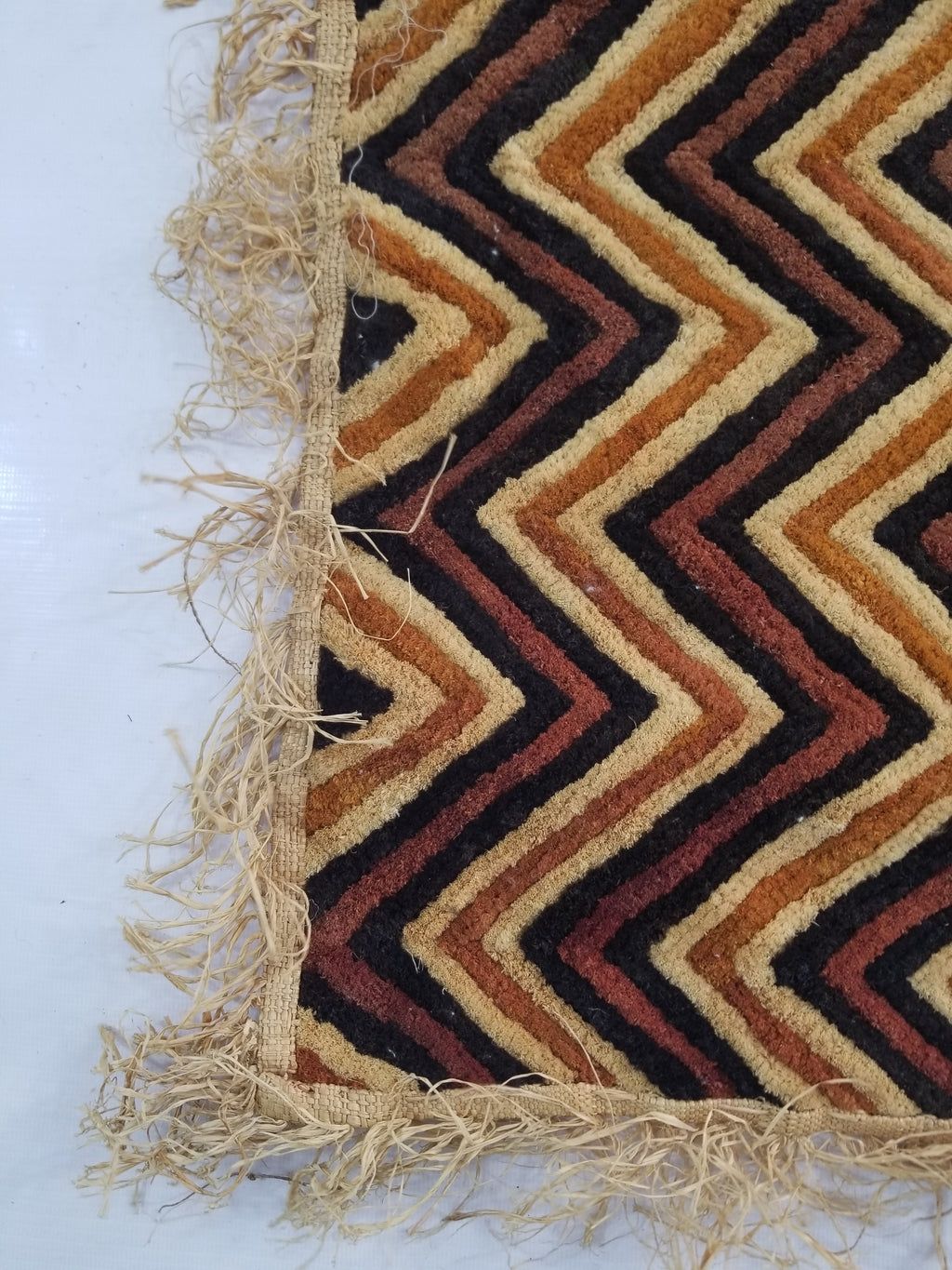 Vintage African Handwoven Kuba Cloth Raffia Textile Panel 140x33cm